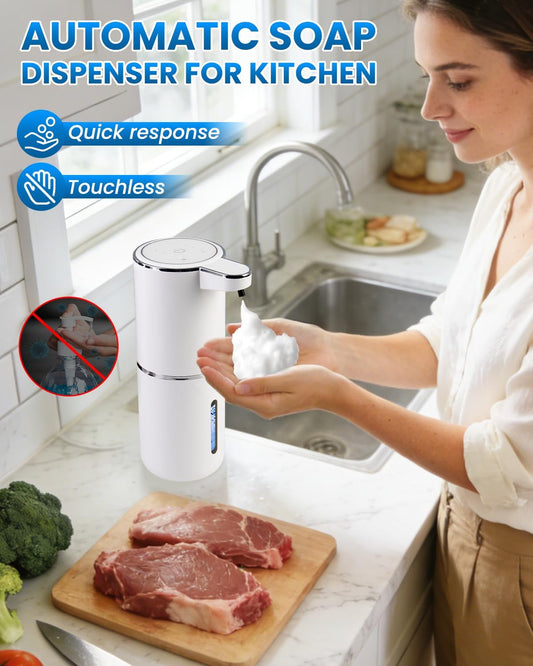 Automatic Liquid Soap Dispenser Touchless, USB Rechargeable Hand Soap Dispenser, 4 Adjustable Volume Levels, IPX5 Waterproof, 12.8oz/380ml Wall Mounted for Bathroom Kitchen Countertop, White