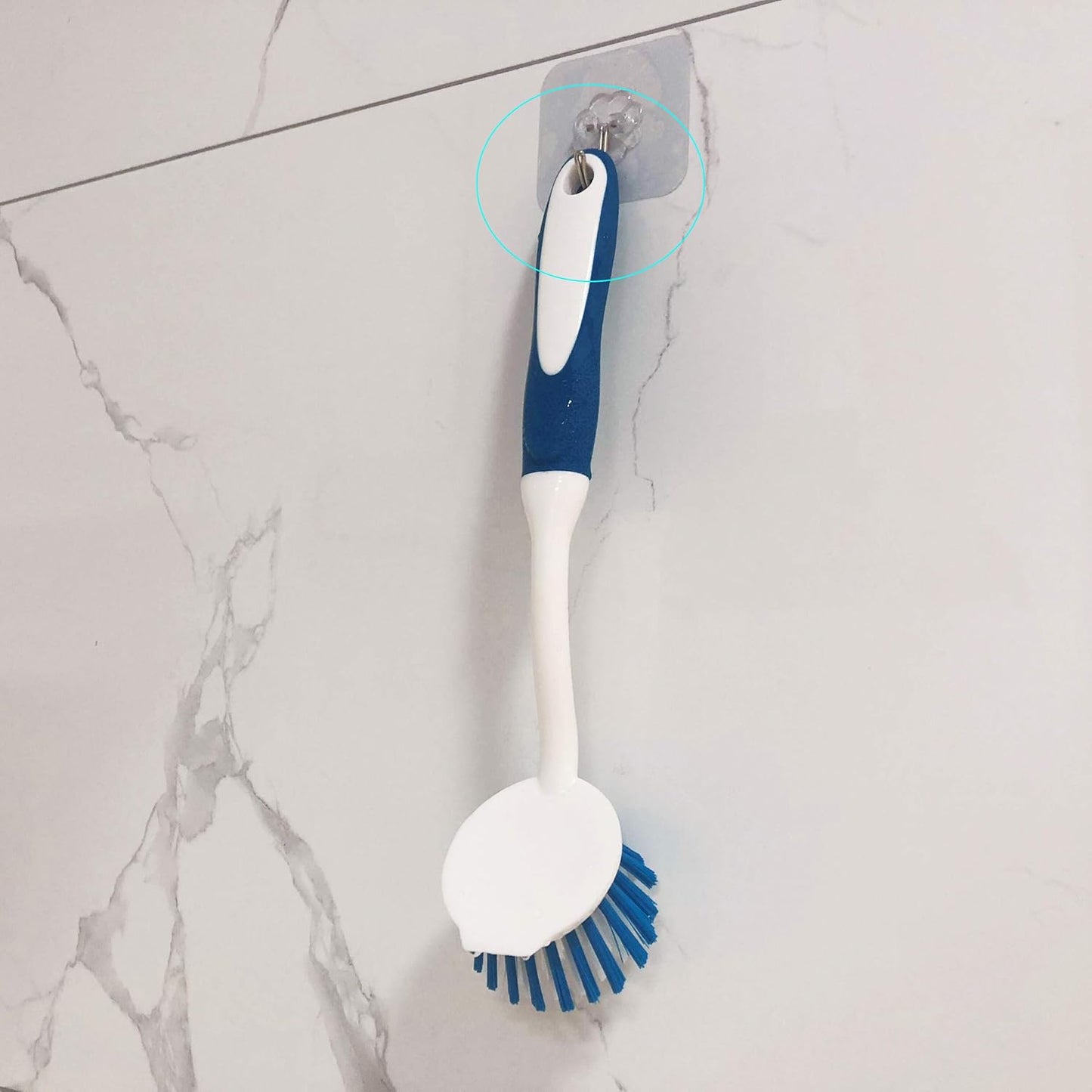 2-Pack Kitchen Round Scrub Brush for Cleaning Dishes Pots Pan Sink and Bathroom with Comfortable Long Handle