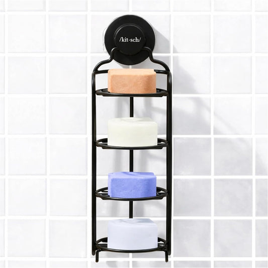 Kitsch Shower Caddy Hanging with Suction Cup – Self-Draining Shampoo Bar Holder & Shower Shelves for Conditioner Bars & Soap – Rust Proof Bathroom Caddy, and Wall Mount or Free-Standing Organizer