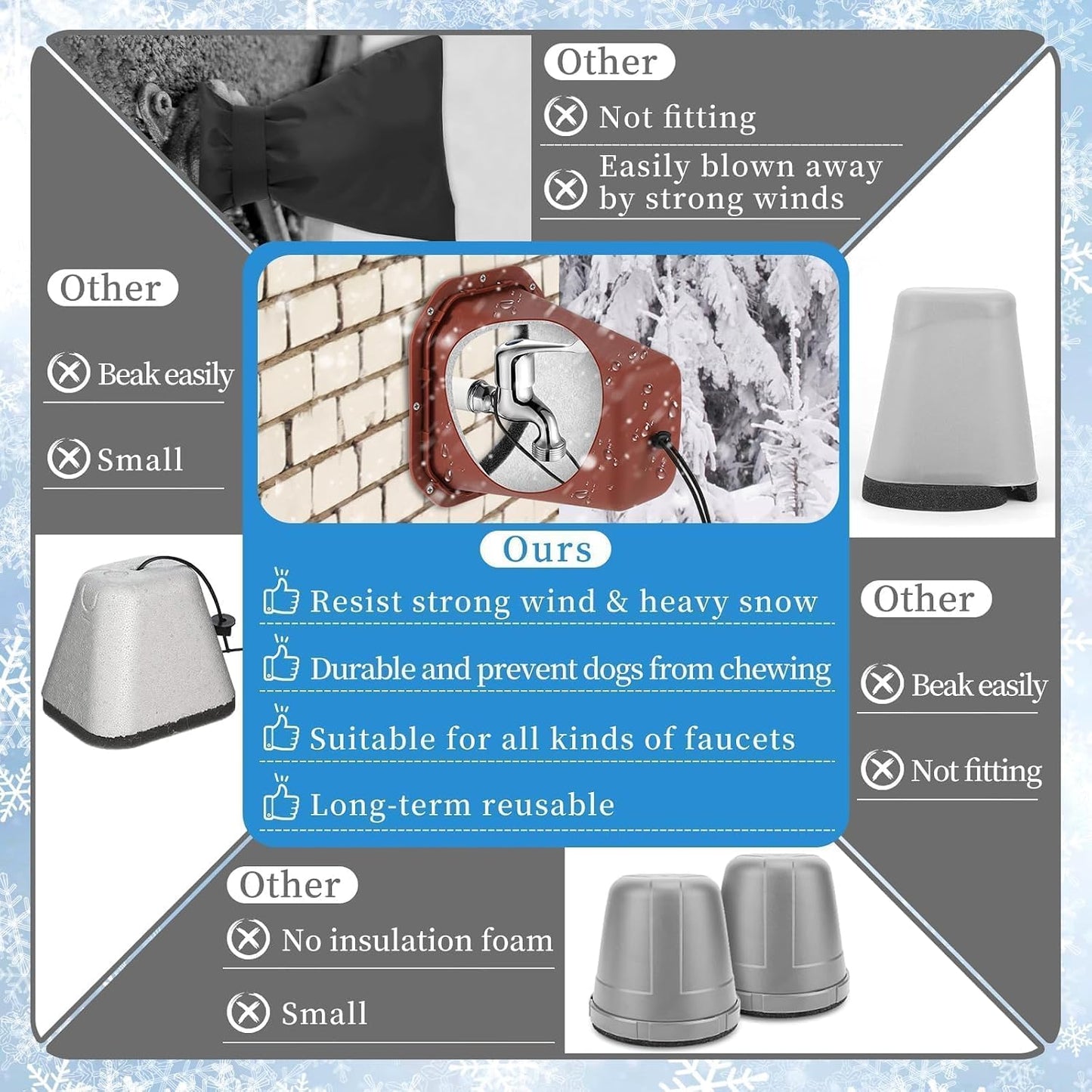 2 Pcs 2 in 1 Extra Long Pet Proof Outdoor Faucet Covers Winter w/Lock 8.5x7x5.5 in Thick Foam Plastic Spigot Cover Reflective Strips Faucet Cover for Outside Water Faucet Freeze Protection (Gray)