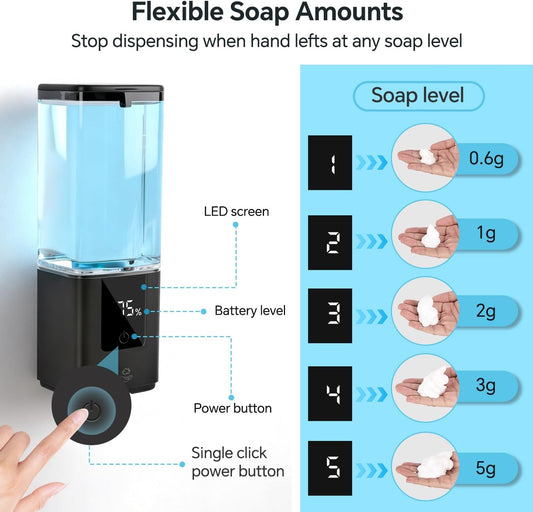 LAOPAO Soap Dispenser, Automatic Soap Dispenser Wall Mount Rechargeable Foaming Soap Pump for Bathroom Kitchen, Touchless Foam Soap Dispenser for Dish/Hand/Shower Soap, Home & Commercial, 540ml, White