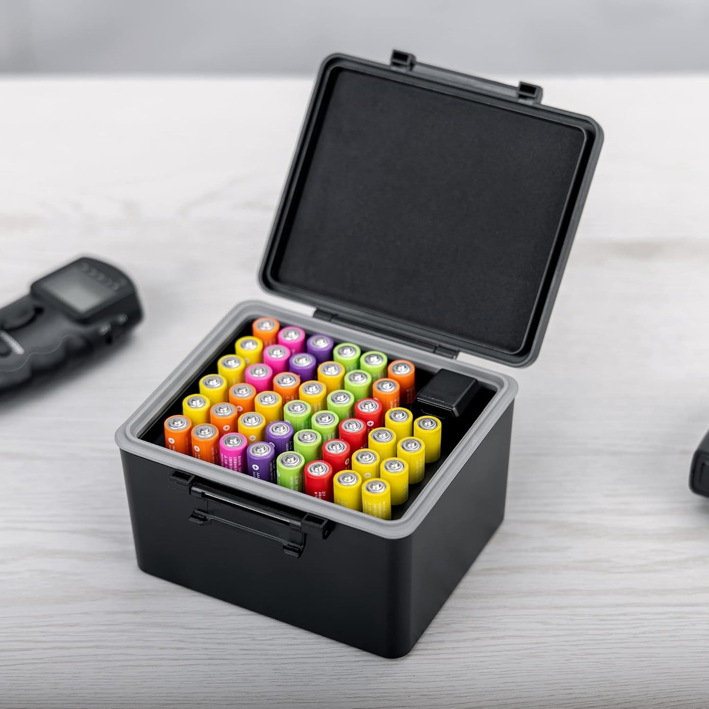 JJC AA AAA Battery Hard Case with Tester Checker, 34 Slots Battery Storage Organizer for 20 AA and 14 AAA Batteries, Water-Resistant and Shockproof Batteries Holder Container