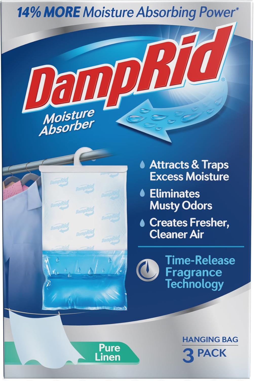 DampRid Fragrance Free Hanging Moisture Absorber, 16 oz., 3 Pack - Eliminates Musty Odors for Fresher Air, Ideal Moisture Absorbers for Closet, 14% More Moisture Absorbing Power*