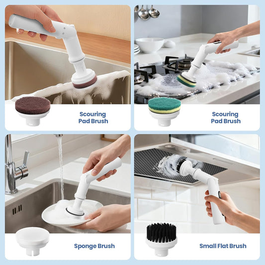 UNIWA Electric Spin Scrubber - Cordless Shower Scrubber with 4 Replaceable Heads,3 Speeds Electric Scrubber for Cleaning Bathroom,Kitchen,Dish