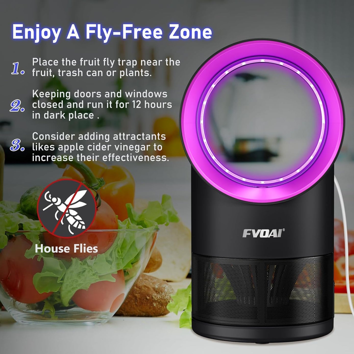 FVOAI Fruit Fly Trap for Indoors, Fly Traps for Home Gnat Traps House Indoor, Indoor Insect Trap with Time Setting, 10 Sticky Glue Boards (Pink)