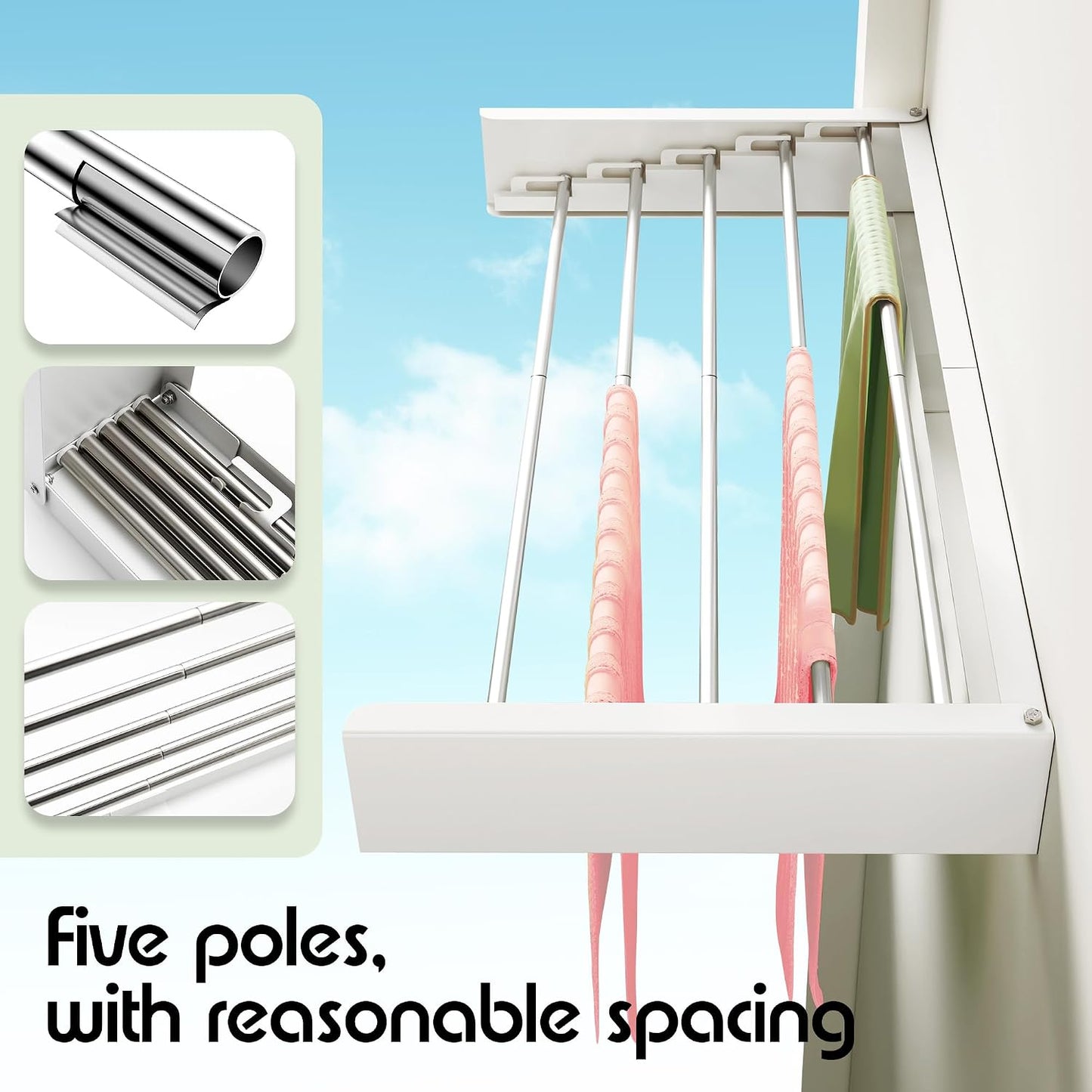 BOQORAD Clothes Drying Rack Wall Mounted 32“,Drying Rack Clothing Wall Mount,Laundry Drying Rack,Wall Mounted Clothes Hanging Rack (White)
