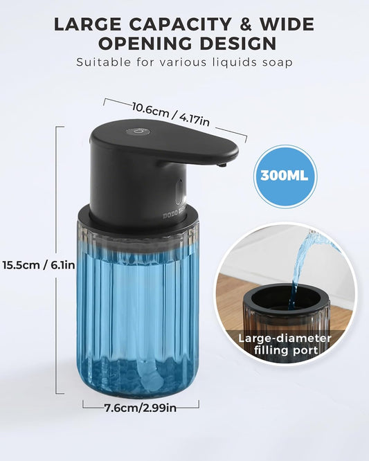 Automatic Foaming Soap Dispenser Touchless, 3 Adjustable Liquid Levels, 10oz/300ml Rechargeable, IPX7 Waterproof for Bathroom, Kitchen, Black