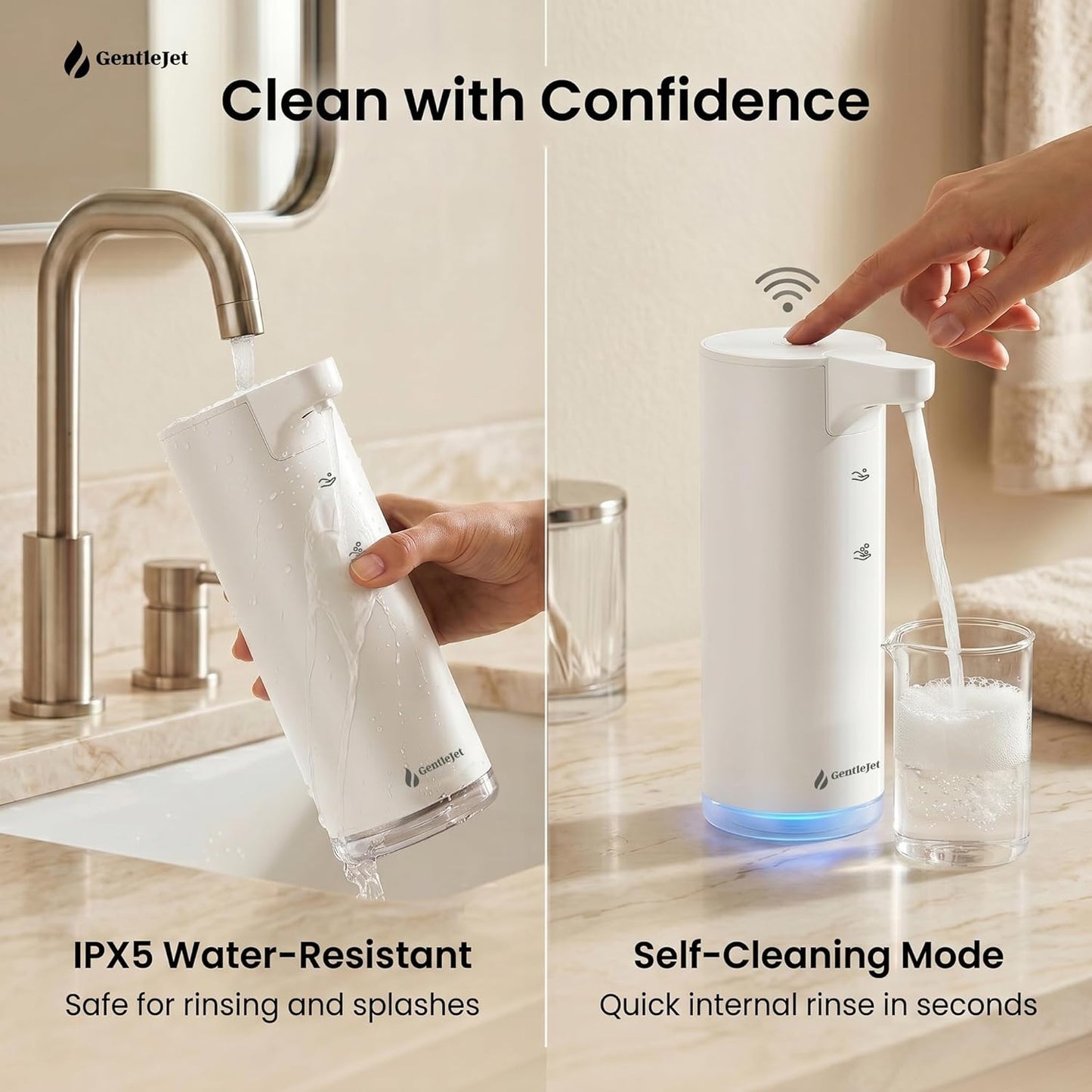 GentleJet EasyFoam Automatic Foaming Soap Dispenser Touchless Sensor, USB-C Rechargeable, 304 Stainless Steel, IPX5 Waterproof for Bathroom Kitchen Sink, 280 ml