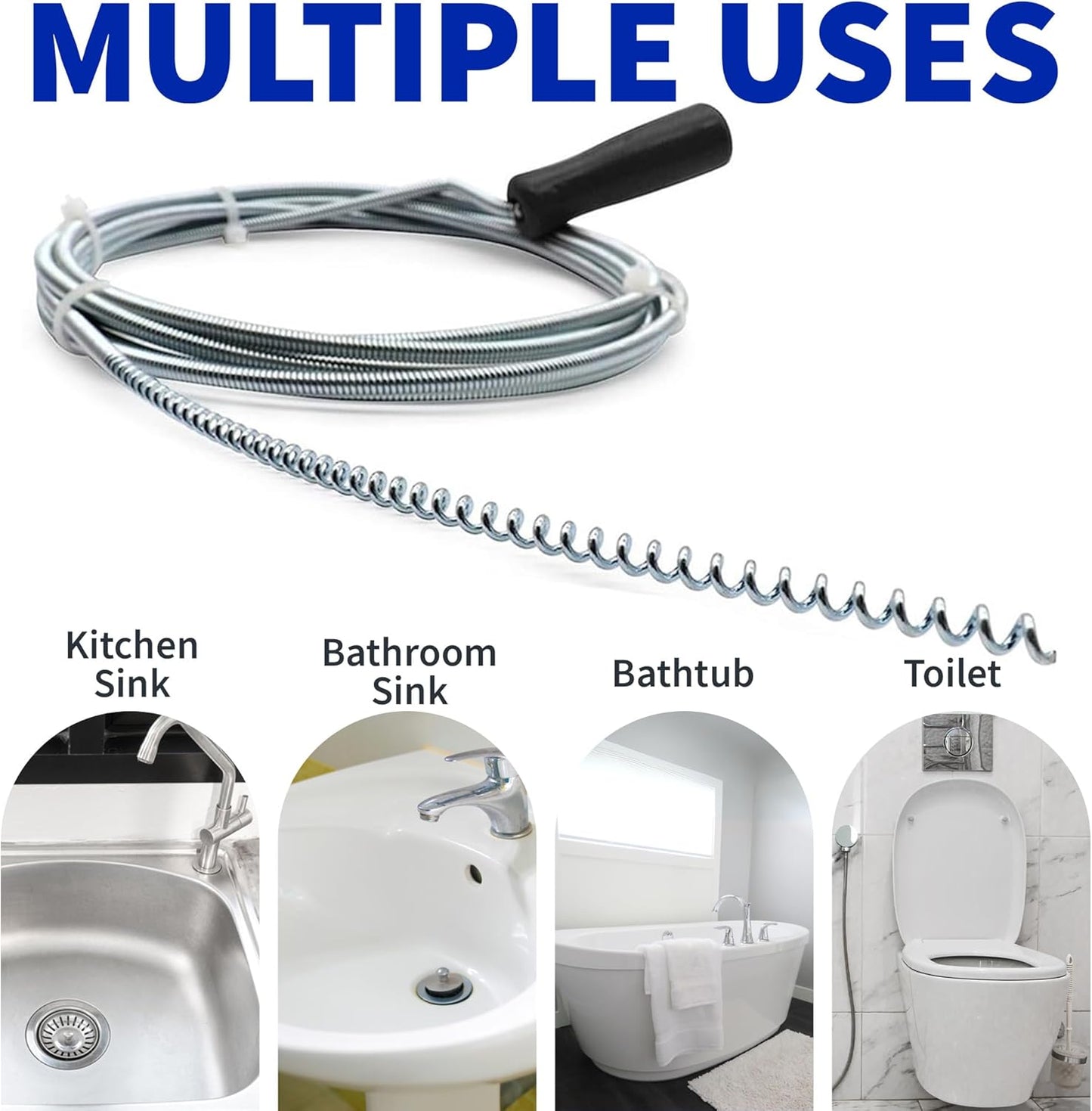 Metal Plumbers Snake for Drains, Sink, Pipe | 10 ft Small Thin Drain Snake Tool for Kitchen, Bathroom RV Toilet, AC Drain Line Unclogger