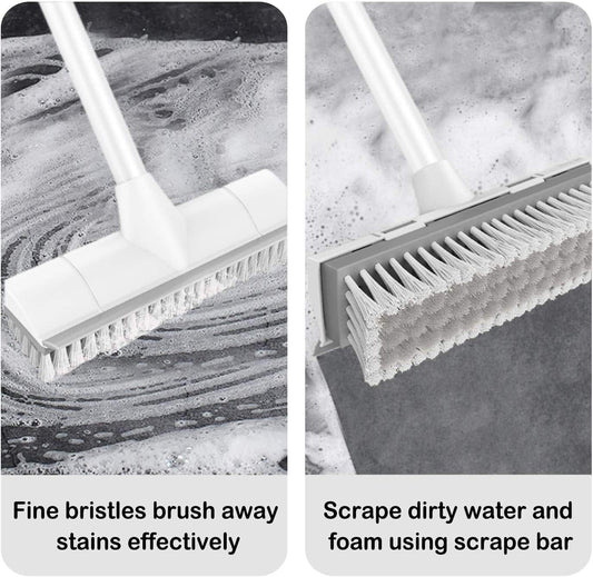 BOOMJOY Floor Scrub Brush with Long Handle, 2 in 1 Scrape and Brush, Stiff Bristles for Cleaning Bathroom, Patio, Garage, Kitchen, Deck, Tile, Blue
