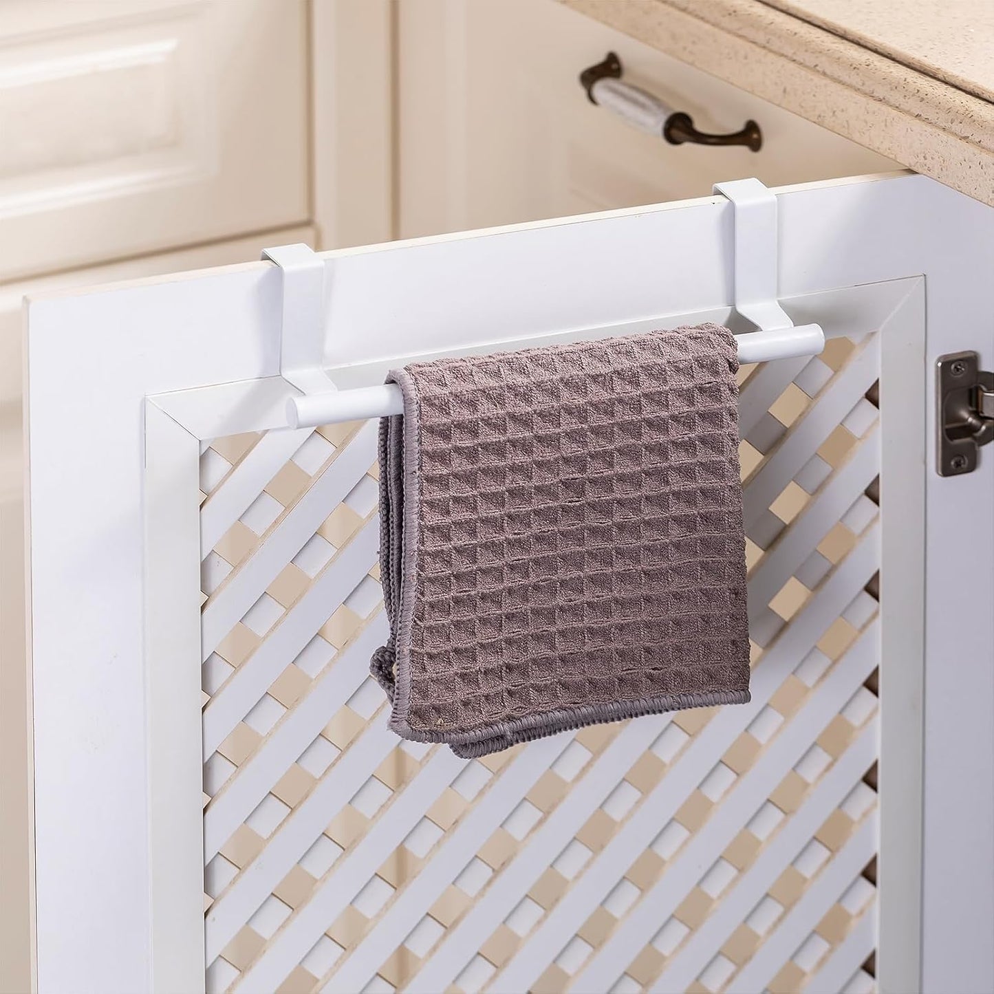 Cabinet Door Towel Bar, Kitchen Towel Holder, Matte Black 2 Pack | Extended Anti-Slip Arm, EVA Scratch Guard Pads, No-Drill Install, Stainless Steel Dish Towel Holder, Kitchen Towel Rack