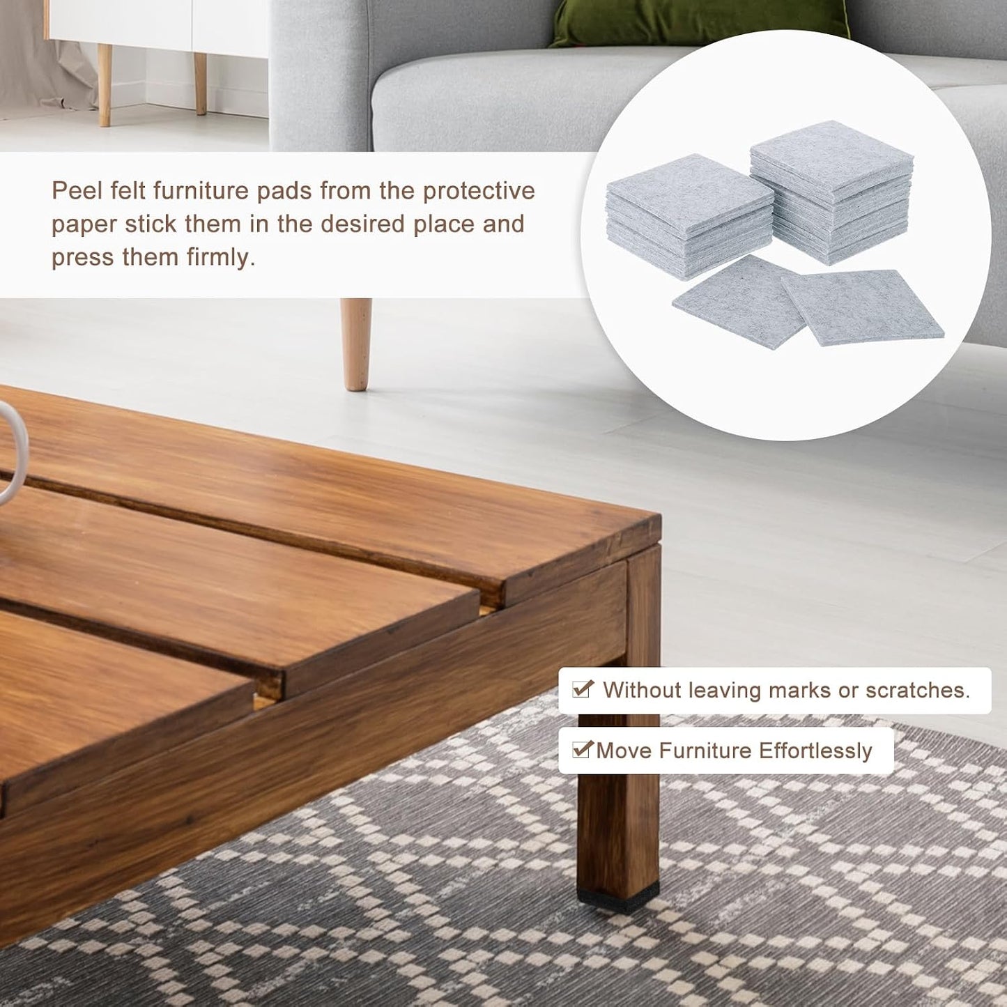 uxcell Furniture Pads, 24Pcs 1.5" - Square Self Adhesive Felt Furniture Pads, Floor Protectors for Furniture Feet Chairs Legs Hardwood Floors (Black)