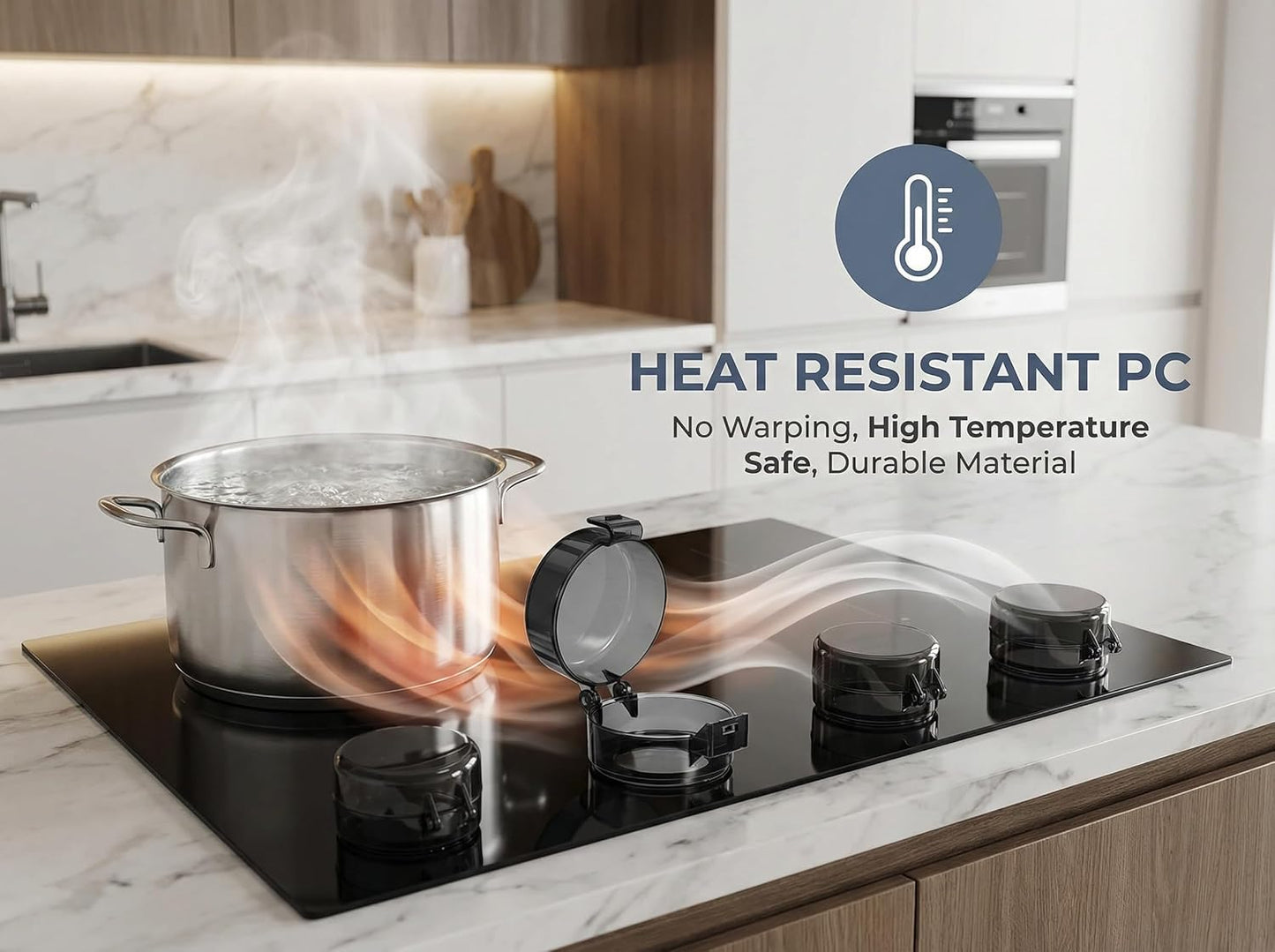 Stove Knob Covers for Child Safety, Black Gas Range Protectors for Baby Proofing Heat Resistant Oven Guard Locks Fits Button Under 2.4" Diameter Secure Under-Knob Anchor Fit Plastic Heat Resistant 5Pc