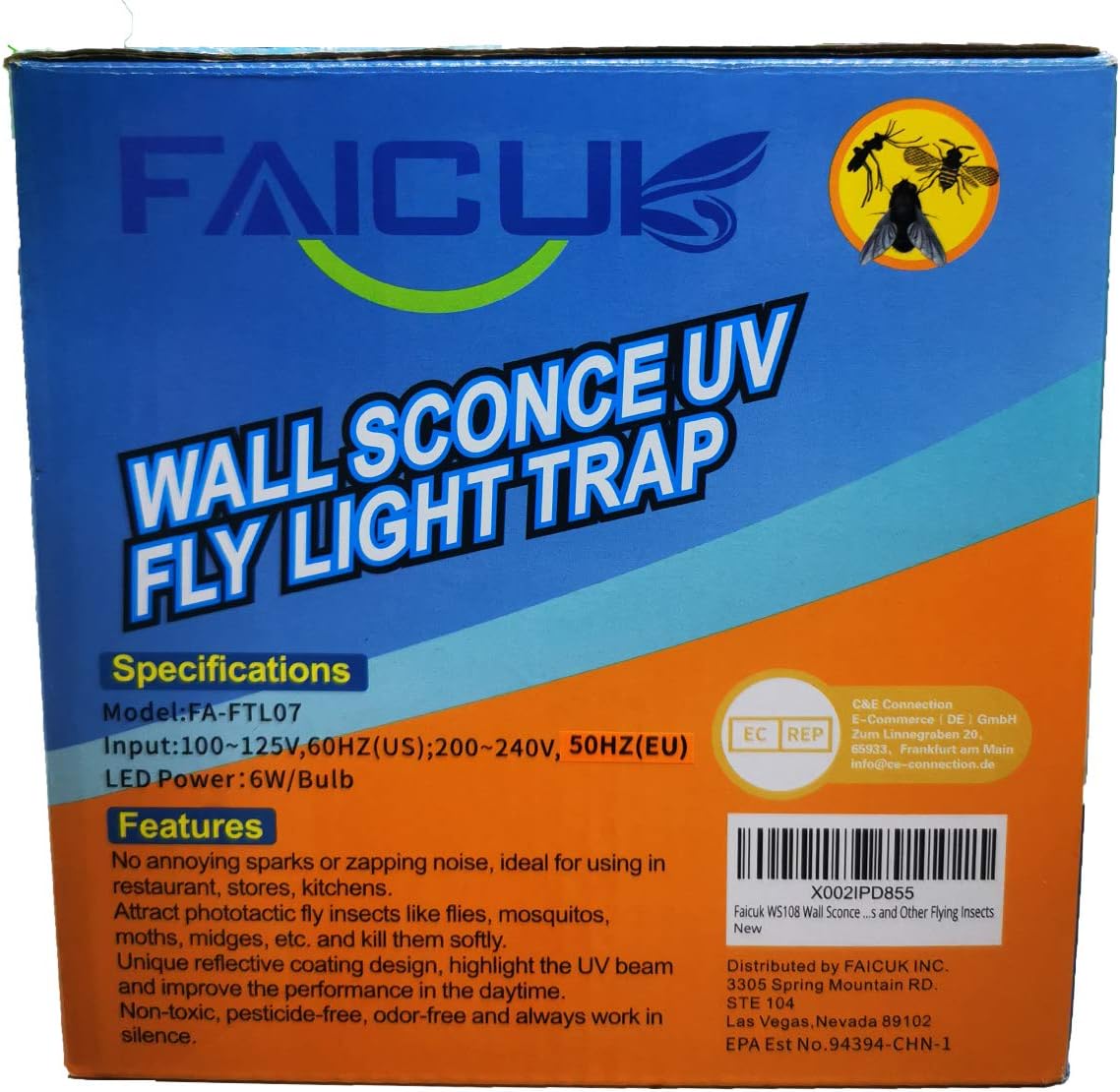 Faicuk Wall Sconce Fly Light Trap for Capturing Flies, Moths, Gnats, Mosquitos and Other Flying Insects-12"x6.1"x5.98"