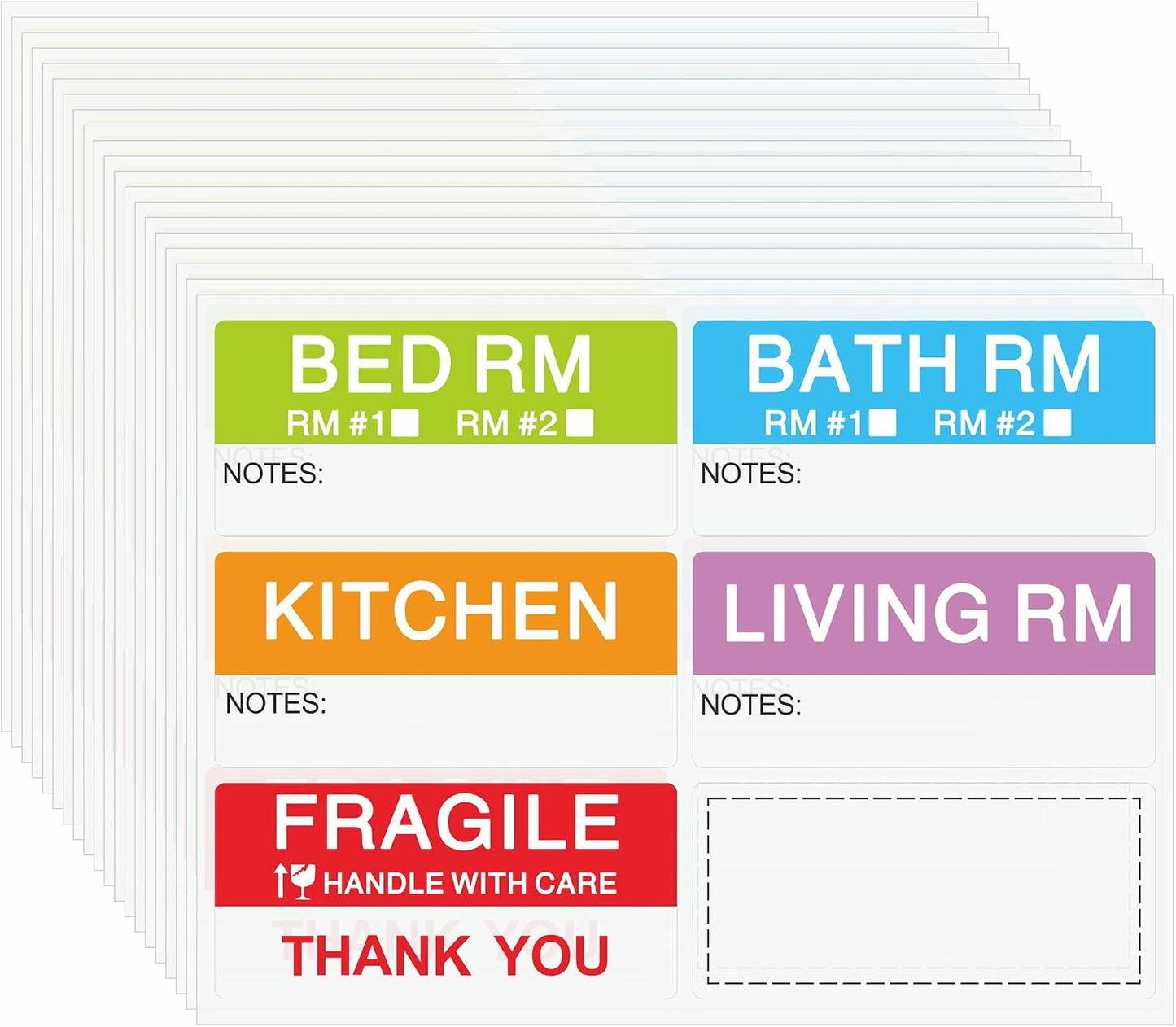 120 Pcs Home Moving Stickers Packing Box Color Coding Labels, 5 Different Living Spaces + 1 Blank Label, 6 Colors/Sheet(20 Sheets) 1 5/8 × 3 1/2 Inch