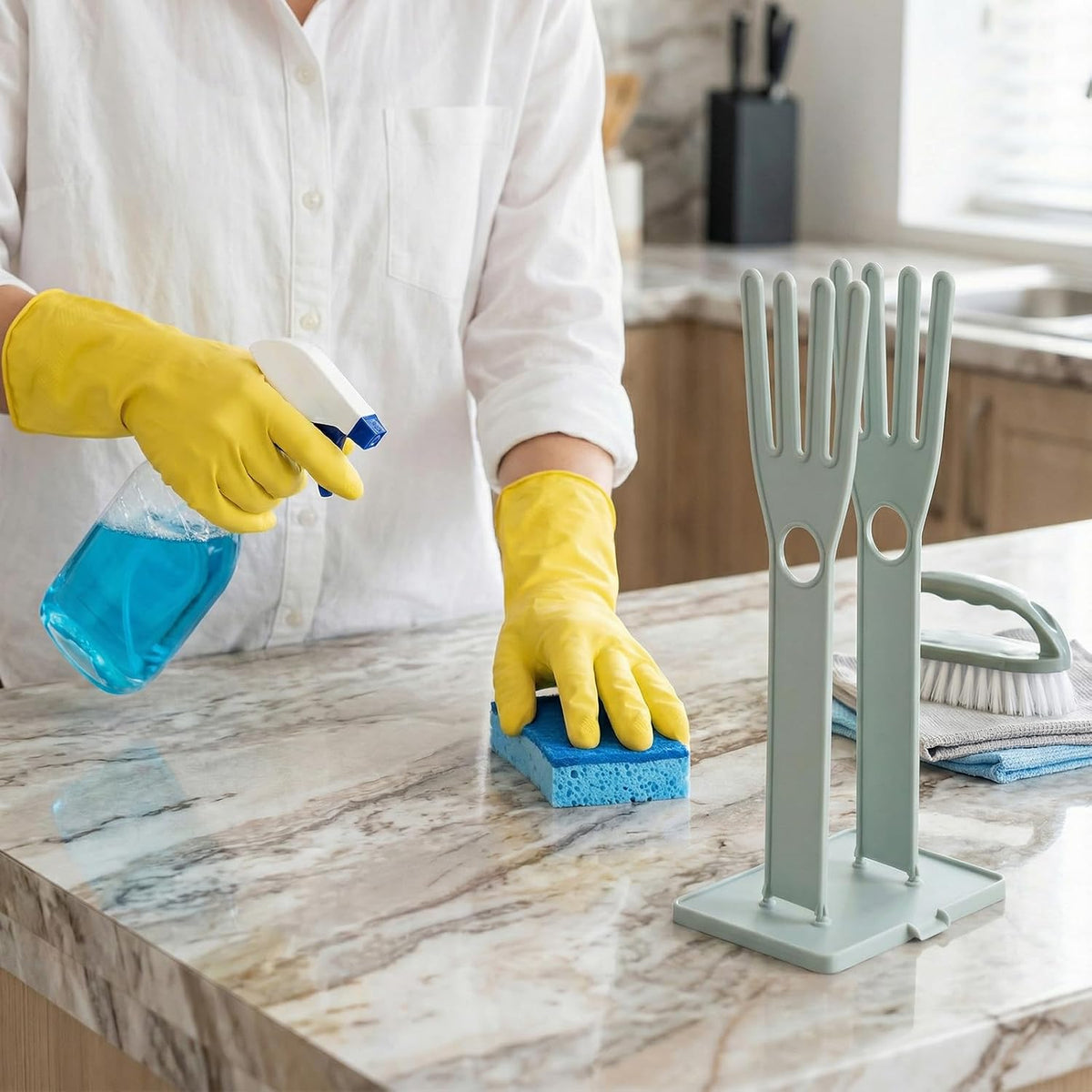 JJUNW 1 Pc Kitchen Gloves Holder, Dish Glove Holder Reusable Plastic Glove Drying Rack, Rubber Glover Drying Dryer Rack For Dish Gloves Rags Sponge Food Bag Organizer