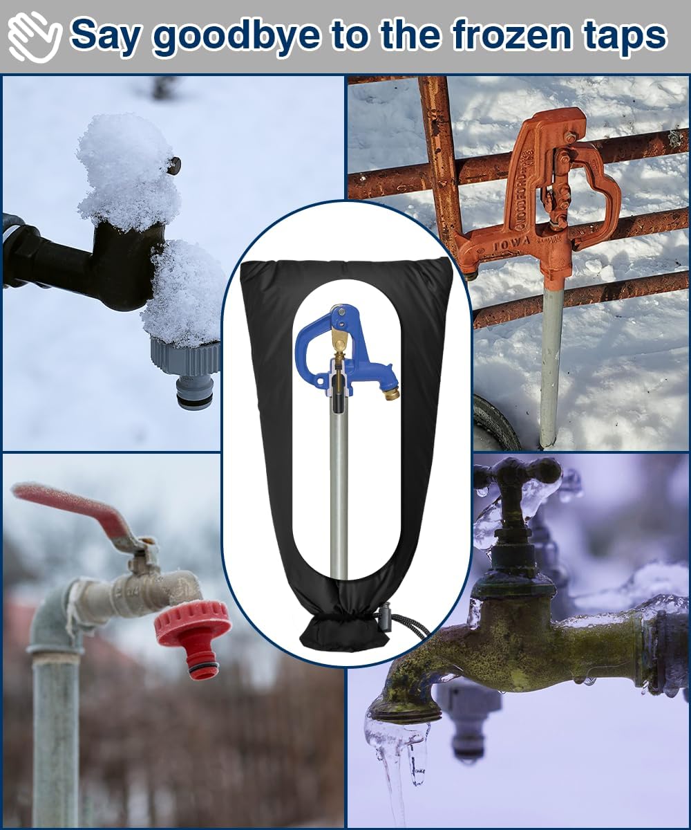 Enlarge Outdoor Faucet Cover for Winter Freeze Protection, 13” W x 25" H Hose Bib Covers Socks for Garden Lawn Faucets & Yard Hydrant, Reusable Long Insulated Spigot Cover, Black, 1 Pack