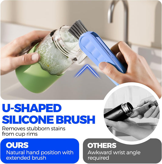 6 Pack Holikme 4 in 1 Cup Lid Cleaning Brush Set with 3 Straws, Multifunctional Bottle Brush, Silicone Cup Lid Gap Cleaner, Bristle Crevice Cleaning Brush, Flat End Brushes, Navy & Black & Olive
