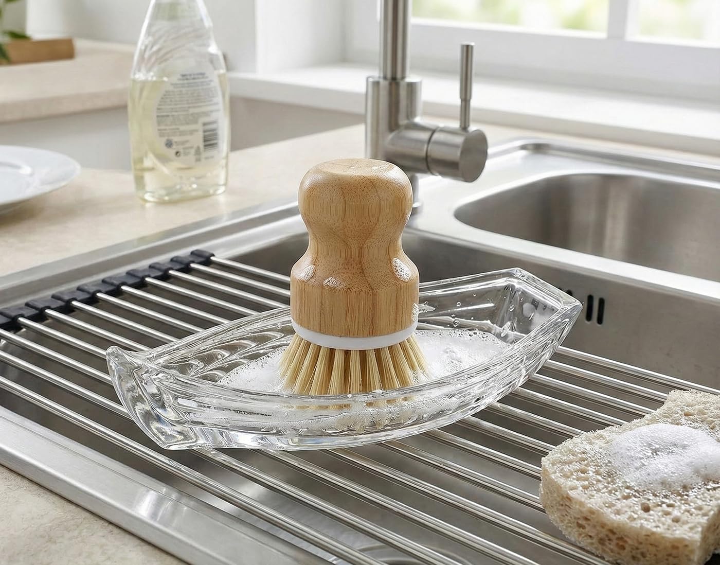 Self Draining Leaf Clear Glass Soap Dish,Bar Soap Holder | Decorative Leaf shape Soap Dish for Shower,Soap Tray,Soap Holder for Bathroom Sink,Vanity&Kitchen,Modern Bathroom Accessory.