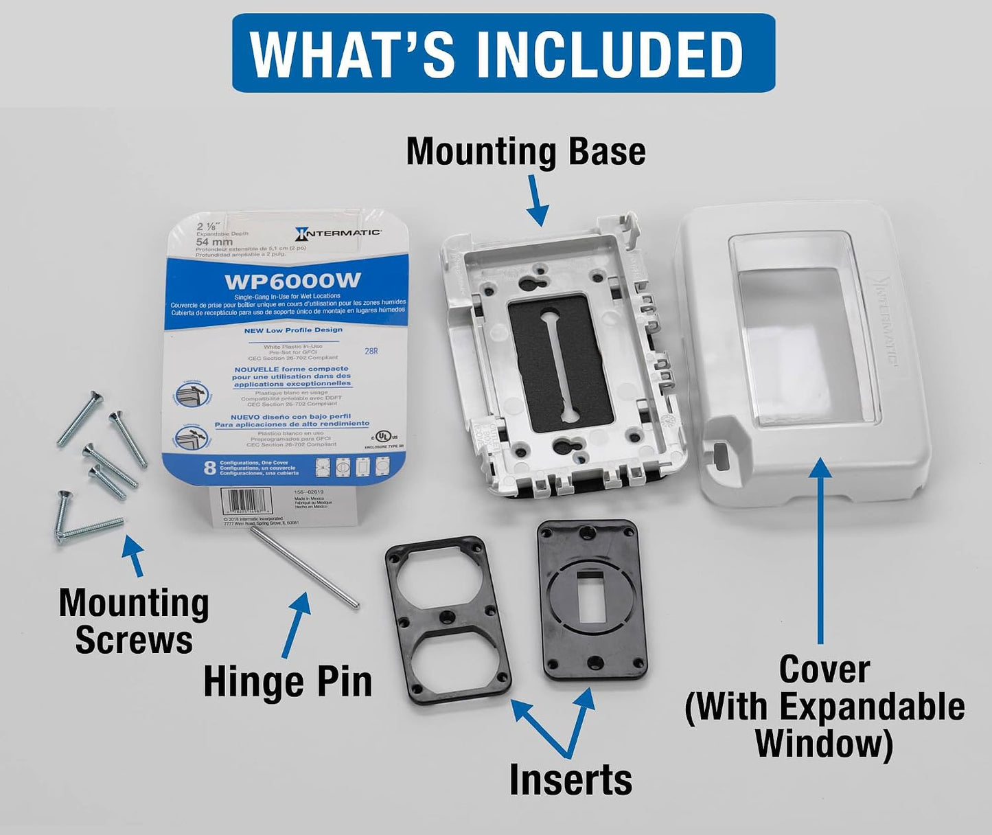 Intermatic WP6000W Low-Profile In-Use Weatherproof Cover, White - Durable Outdoor Outlet Protection | Expandable Design | Easy Installation