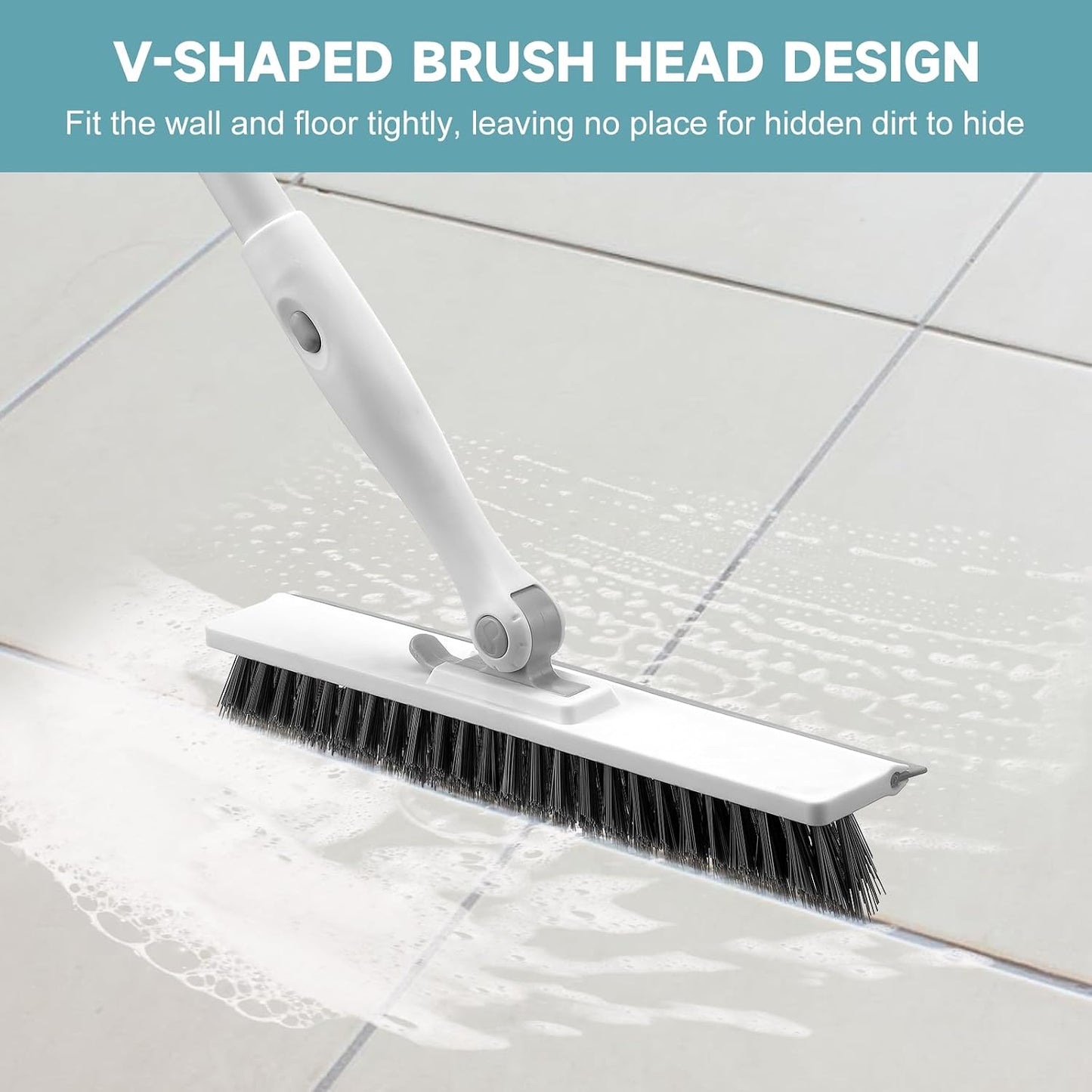 nacena Shower Scrubber with Long Handle, 3 in 1 Tile Tub Scrubber Brush with 3 Detachable Cleaning Heads Adjustable Handle Shower Cleaner Brush for Bathroom, Kitchen, Toilet, Wall, Sink, Blue White