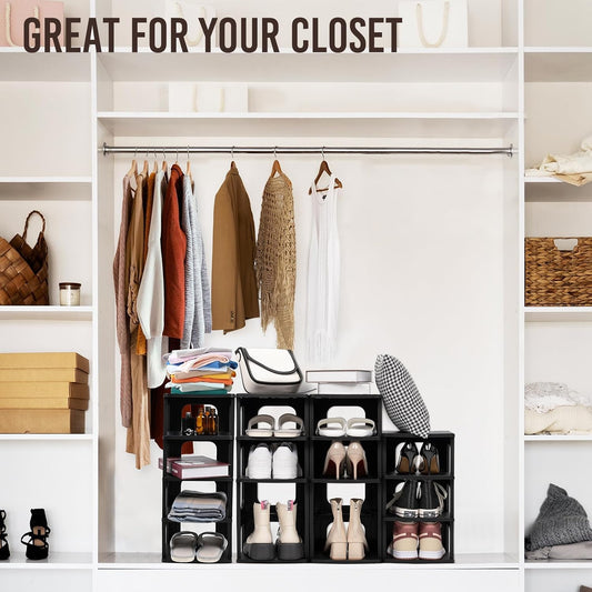 TRZZ 5-Tier Small Shoe Rack, Vertical Narrow Stackable Organizer with Removable Partition, Efficient Shoe Storage for Closet, Entryway, and Small Spaces (Black) | Removable Partition, Vertical Efficient Shoe Storage, for Closet, Entryway, Small Spaces