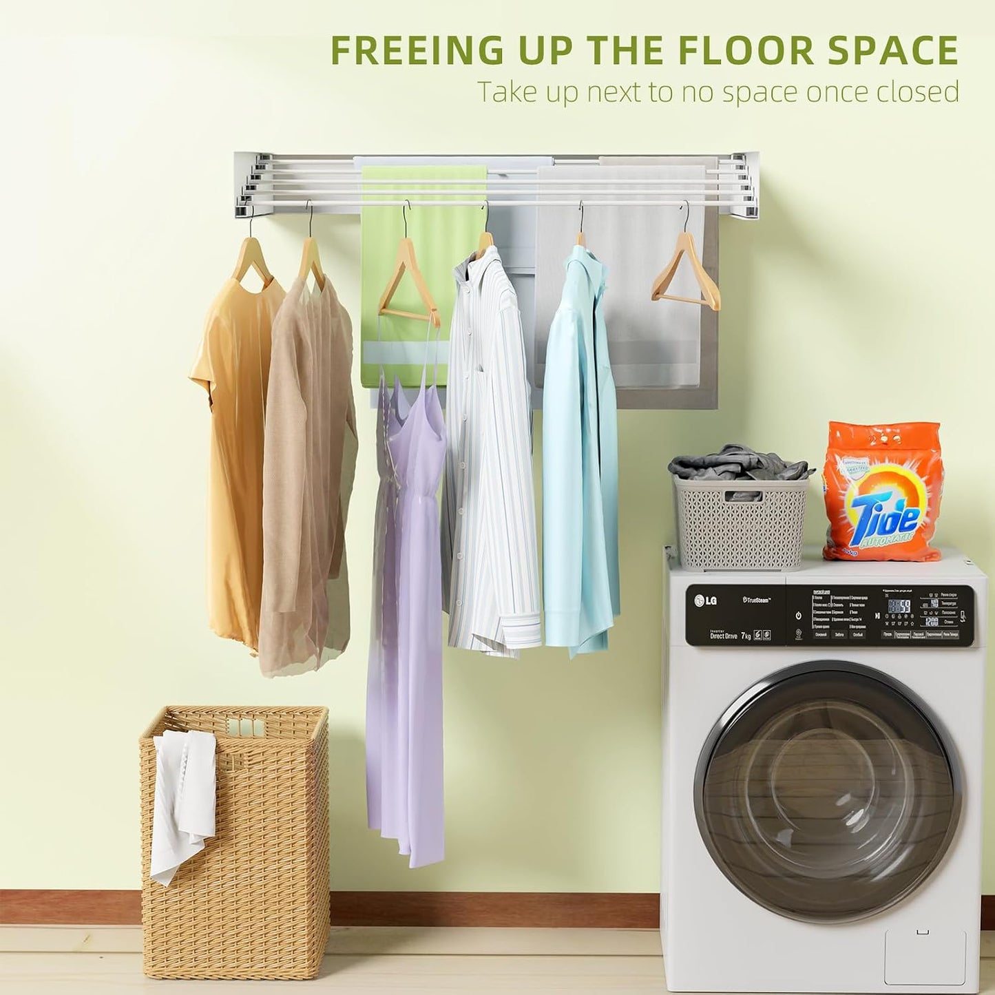 ZMBESUP Wall Mounted Clothes Drying Rack, 31.5" Foldable Collapsible Laundry Rack, Heavy Duty 60 lb Capacity Hidden Space Saver, Includes Wall Template for Laundry Room Indoor Outdoor Balcony (White)