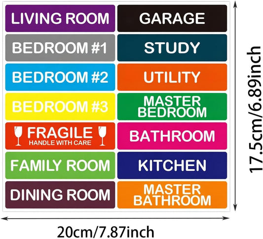 Color Coded Moving Labels for Boxes 20 Sheets, 280 Stickers,3 | 14 Color Varieties, Includes Fragile Labels, Residue-Free Removal, Strong Self-Adhesion, Multi-Surface Use