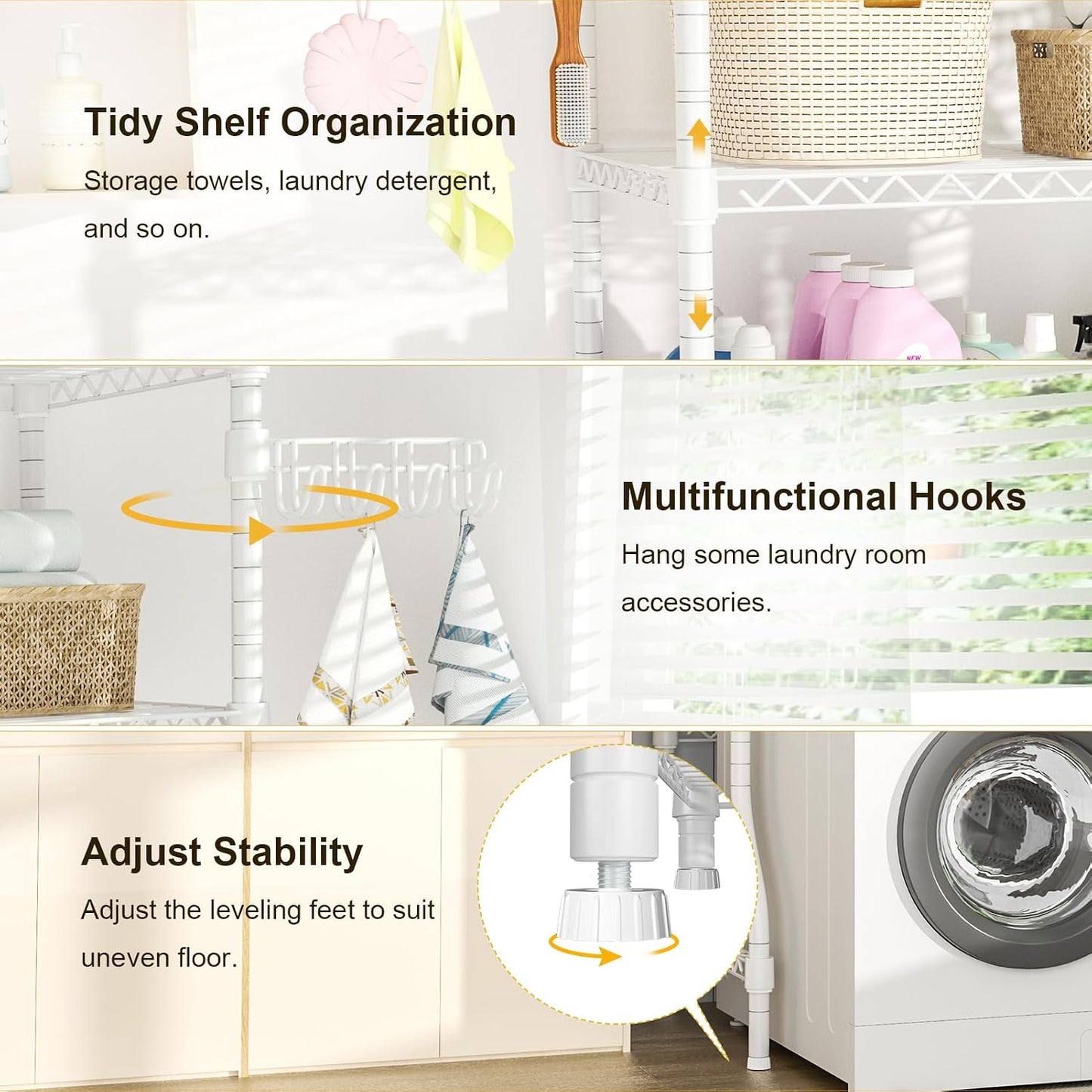 Ulif U8 Mini Laundry Room Storage Organizer, Over the Washer and Dryer Storage Shelves for Laundry Organization, 29.5”W x 17.3”D x 76.2”H, Suit Washing Machine Width within 27.1”, Hold 304 lb, Black