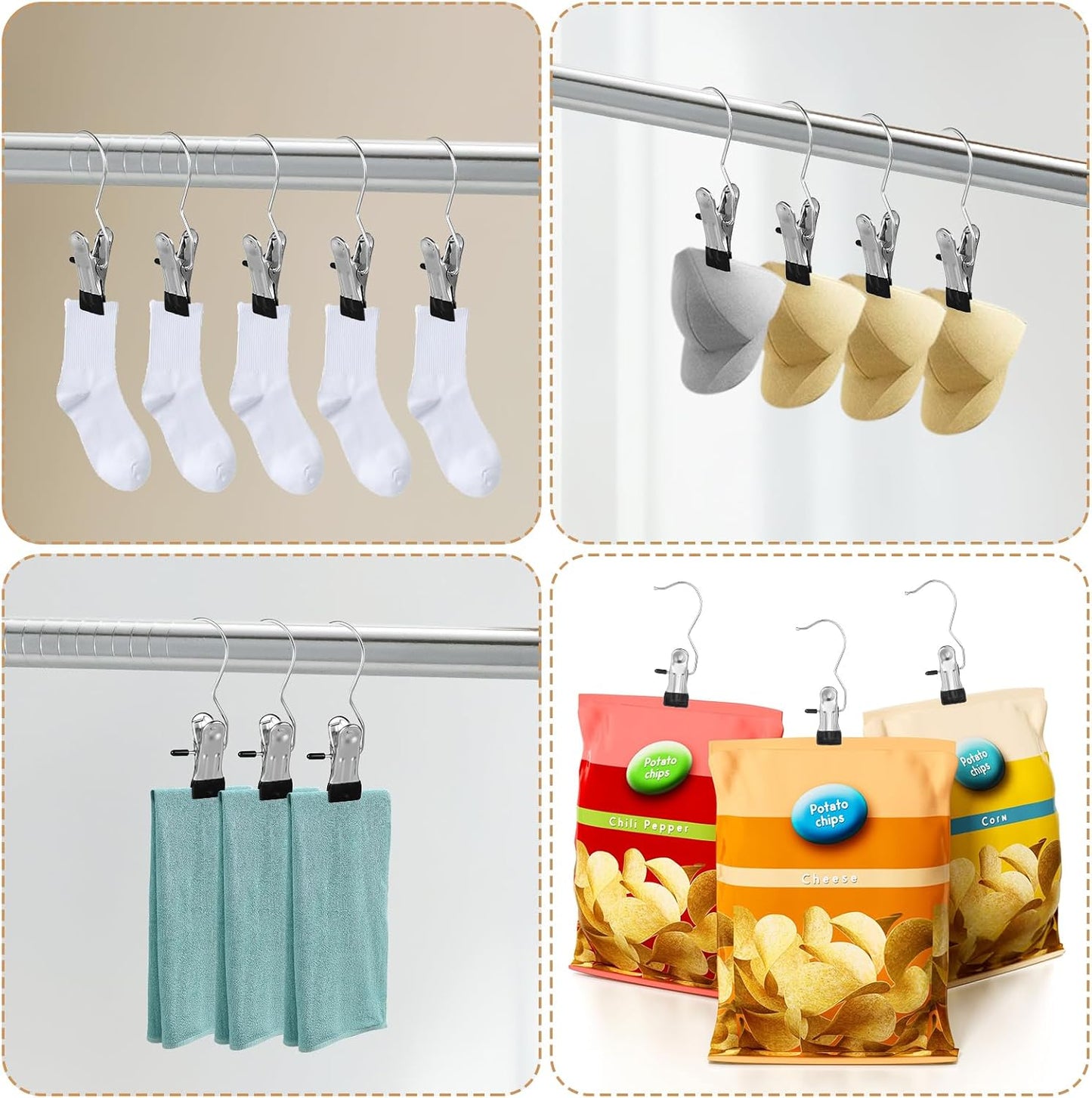 Dimeho 100 Pcs Boot Hangers Clips, Laundry Hook Hanging Stainless Steel Portable Socks Towels Clothes Hanger Clips Heavy Duty Travel Drying Clothes Pins for Travel Closet Jeans Hats