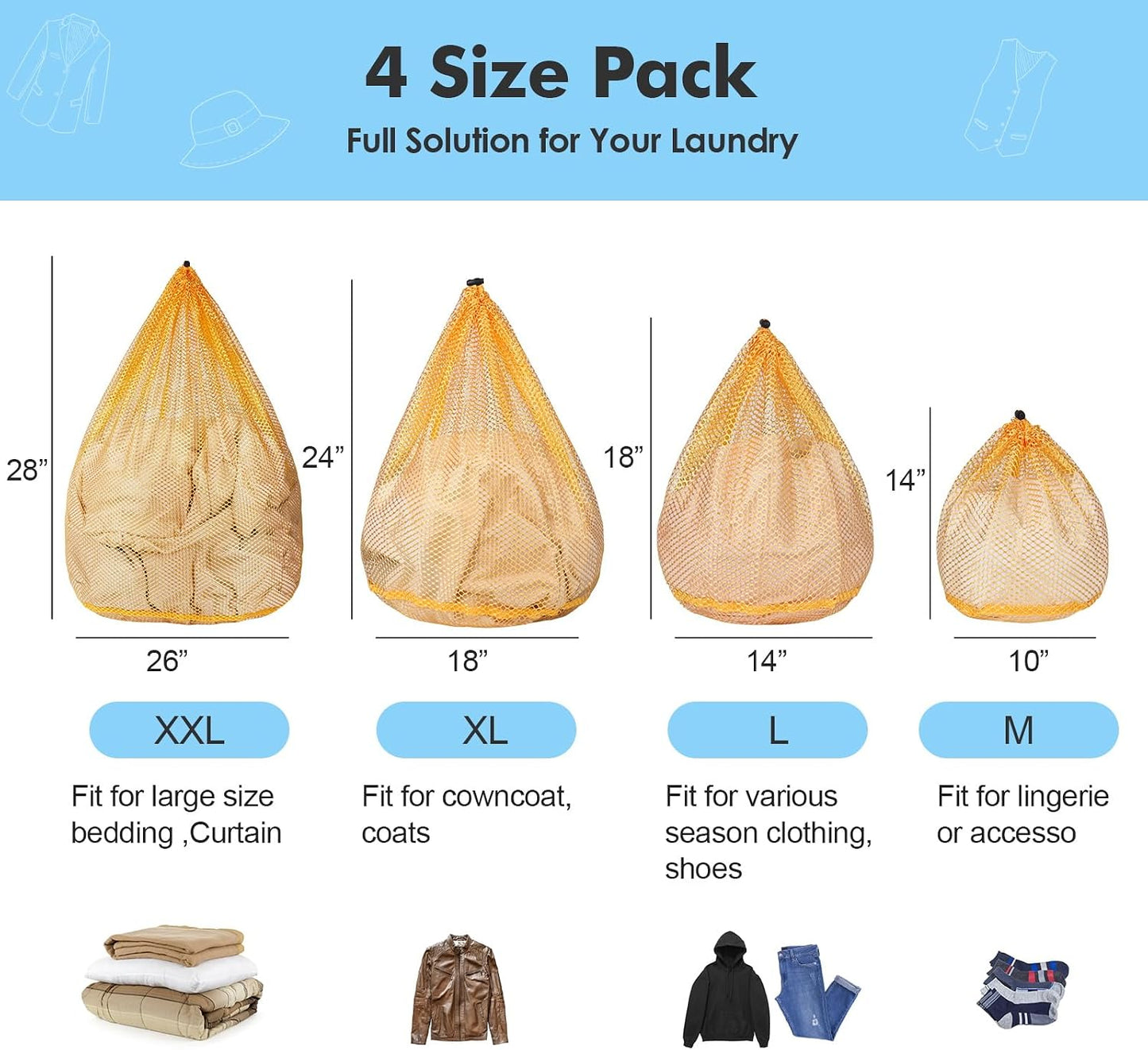 3 Pack XXL Mesh Laundry Bags for Delicates, Extra Large Laundry Wash Bags for Clothes,Bed Linen,Toys with Drawstring Closure Sturdy(3 XXLarge 28 x 26 Inches)