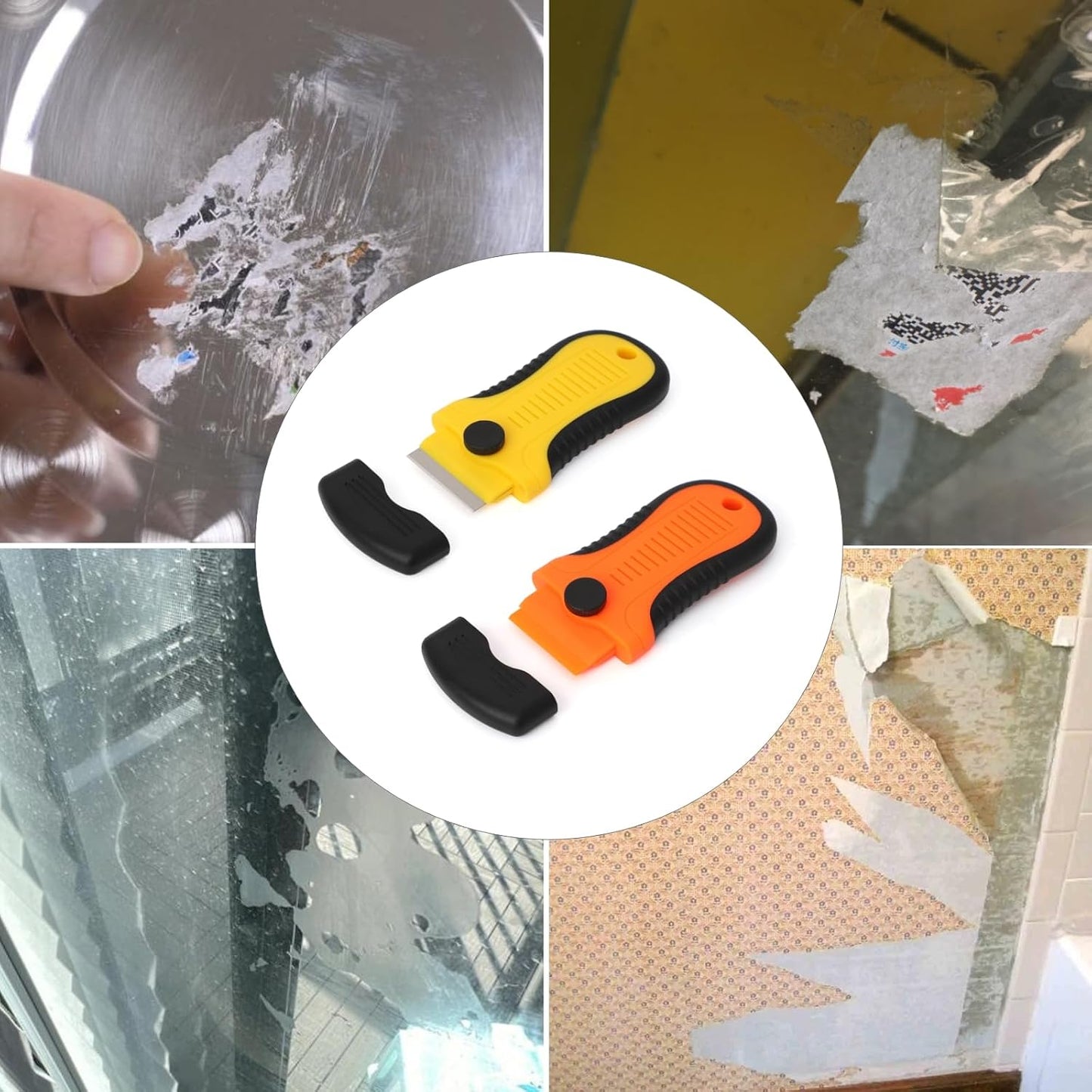 2 Pack Razor Blade Scraper Plastic Razor Blade Scraper Scraper Tool with Extra 10 Plastic Razor Blades and 10 Metal Blades for Adhesive Remover Removing Labels Stickers Taping on Glass Windows