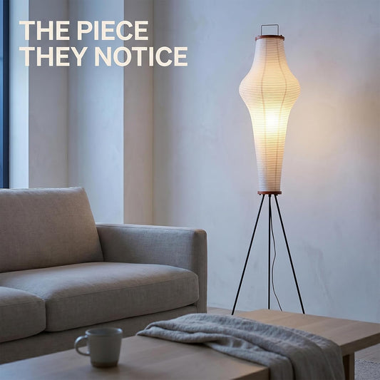 Boho Paper Floor Lamp, 63 in Japanese Floor Lamp with Paper Shade | 3 Color Temperatures,Modern Wabi Sabi Style,Rice Paper Shade,E26 Bulb,Tripod Floor Lamp for Living Room Bedroom
