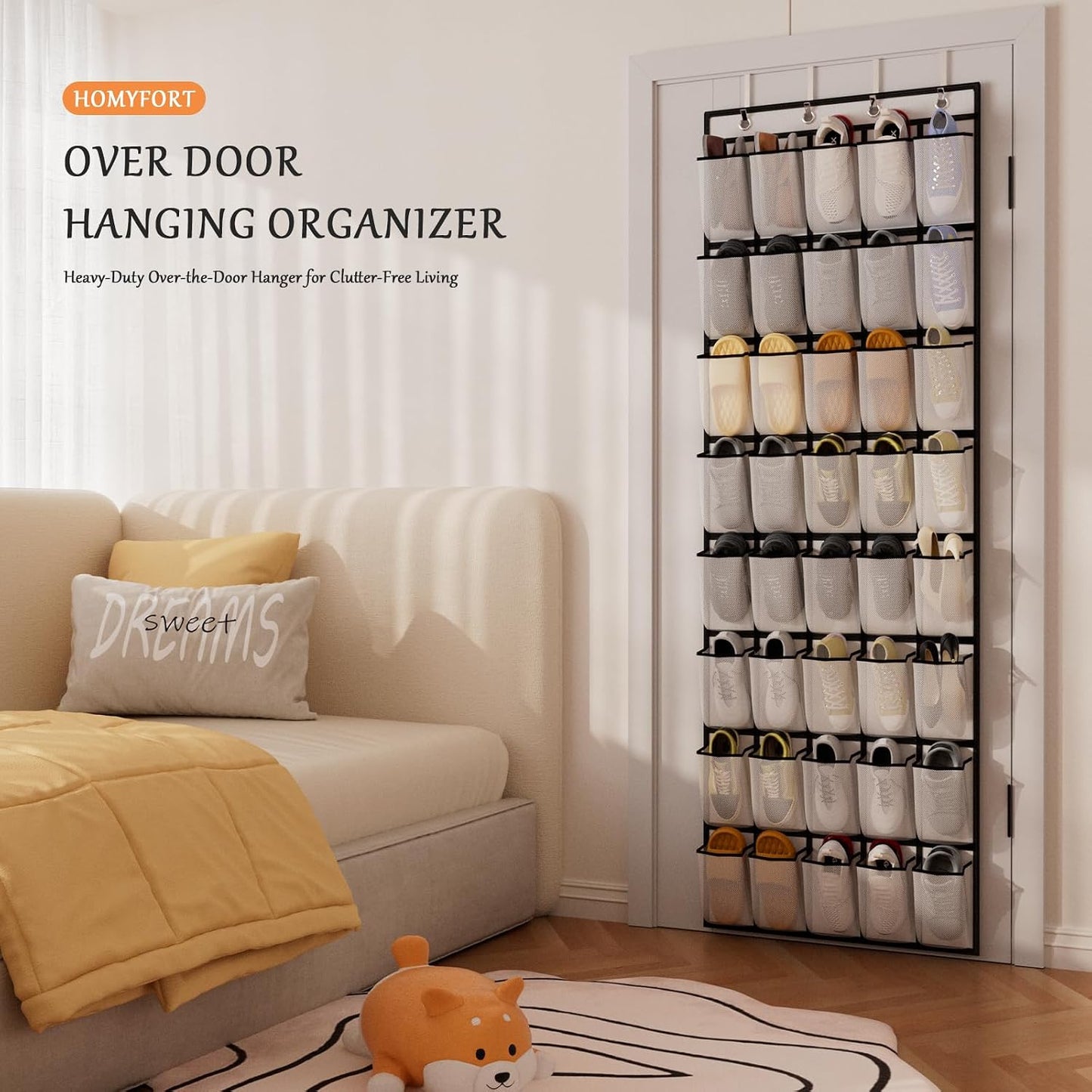 homyfort Over the Door Shoe Organizer, Hanging Shoe Rack Storage Holder with 24 Large Pockets for Closet Door, Men Women Kids Shoes, Cruise (Black)