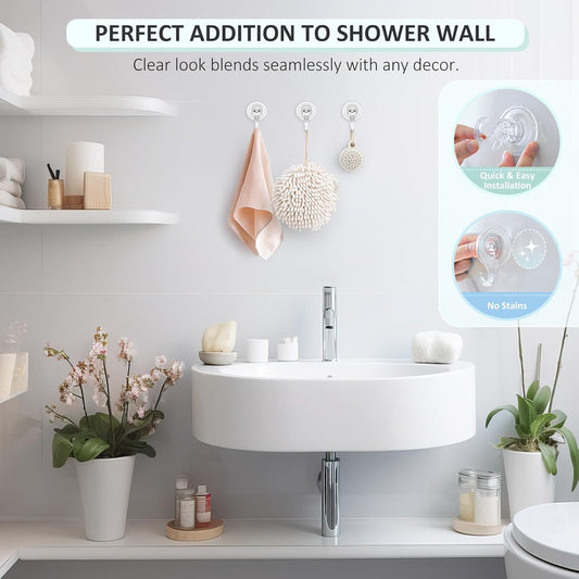 VIS'V Suction Cup Hooks, Small Shower Suction Hooks, Heavy Duty, Removable and Reusable, Clear, 2 Pcs