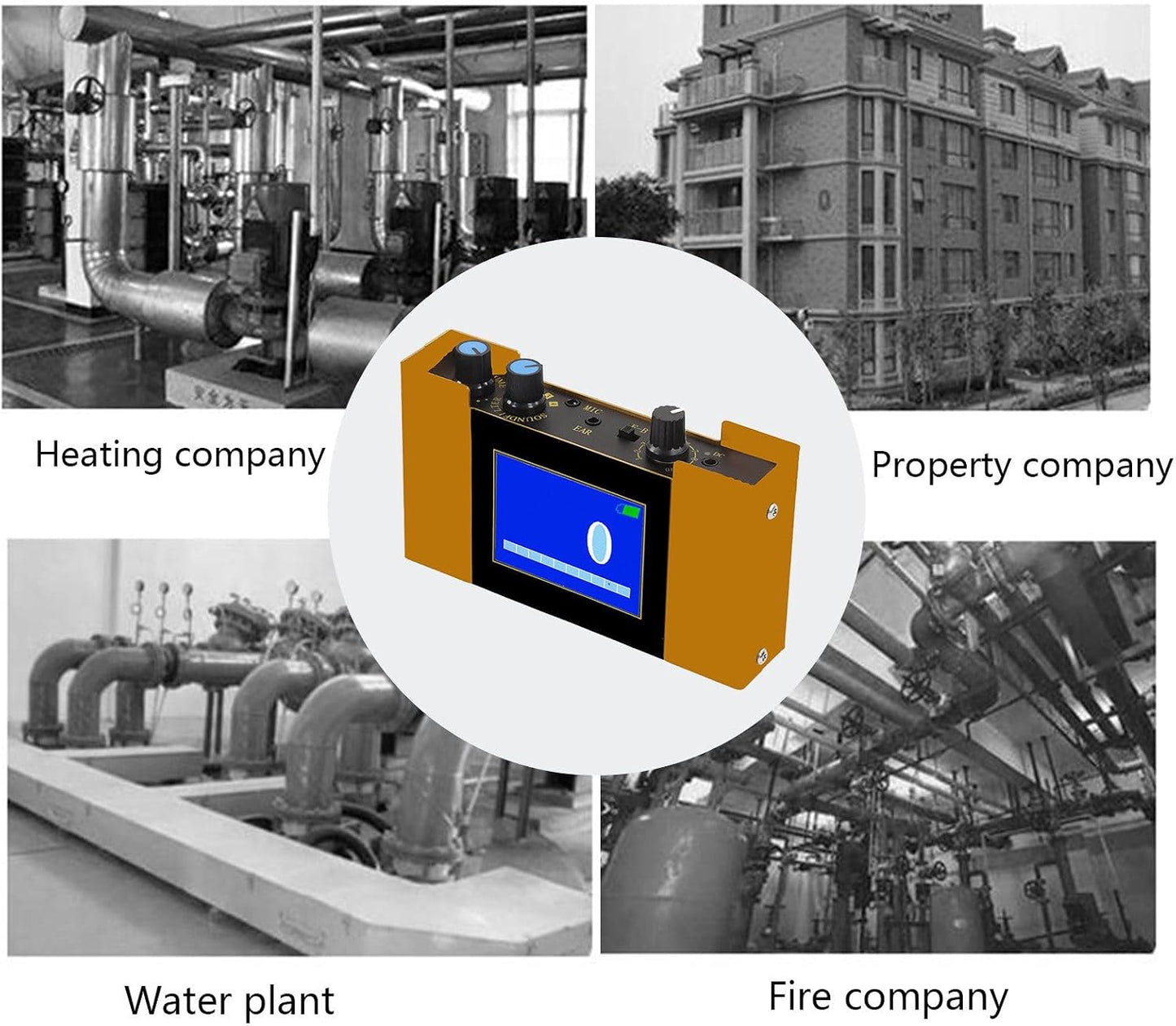 Underground Water Leak Detector, Water Pipe Leakage Monitor, Under Sink Sensor with Headset and Adjustable 4 Gears for Reducing Floor Heating Water Leakage Waste