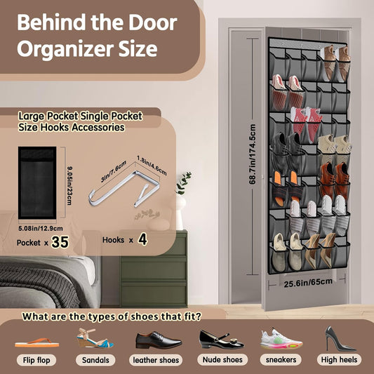 PAULONE 12 Pocket Over the Door Shoe Organizer,Reusable Breathable Large Mesh Bag Men's & Women's Sneaker Organizer,Shoe Organizer for Kids,Hanging Shoe Storage Hanging Bag (White)