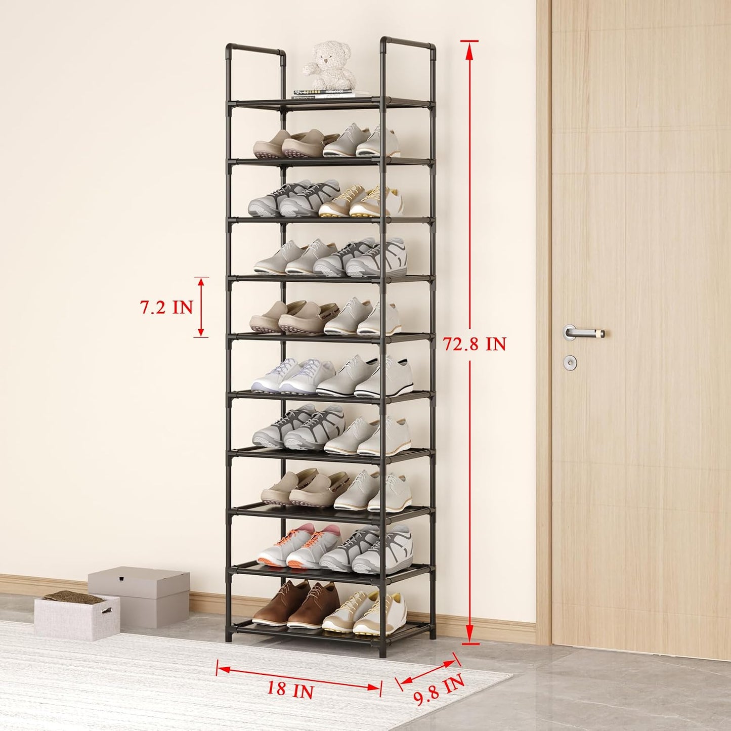 Small Shoe Rack 6-8 Pairs Sturdy Shoe Shelf 4-Tiers Narrow Stackable Shoe Organizer,Lightweight Kids Shoe Racks for Entryway, Doorway and Closet(Black)