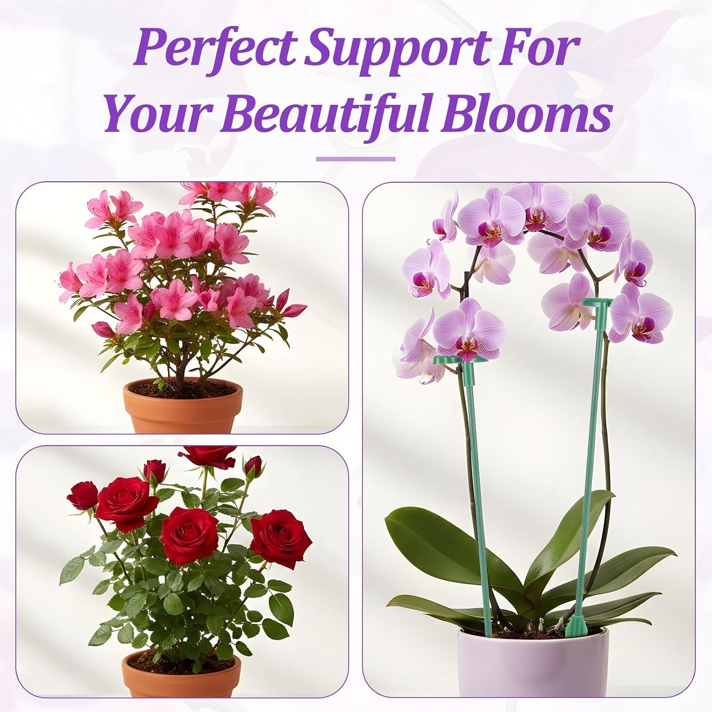 Nogeqi 20 Pack Adjustable Plant Support Stakes,Orchid Stakes and Clips,Plant Holder Stick for Garden,Plants Supports for Tomato Rose Outdoor Indoor Plants(with 10 Extenders)