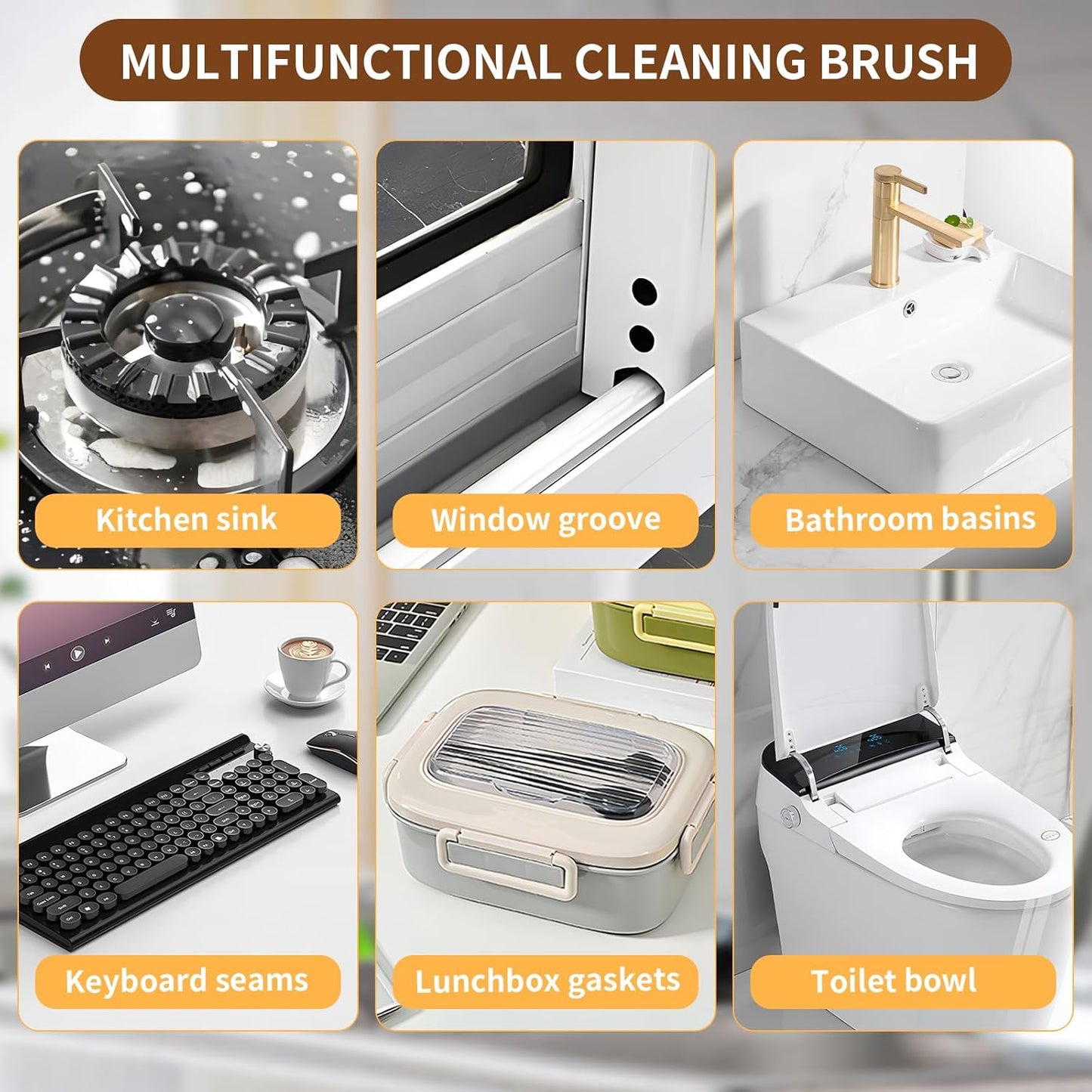 4 Pack Hard Bristle Crevice Cleaning Brush Set, Small Grout Scrub Brush for Tight Spaces, Bathroom Kitchen Window Track Tile Shower Door Gap Corner Sink Faucet Floor Detail Cleaner Tool Daily Home Use