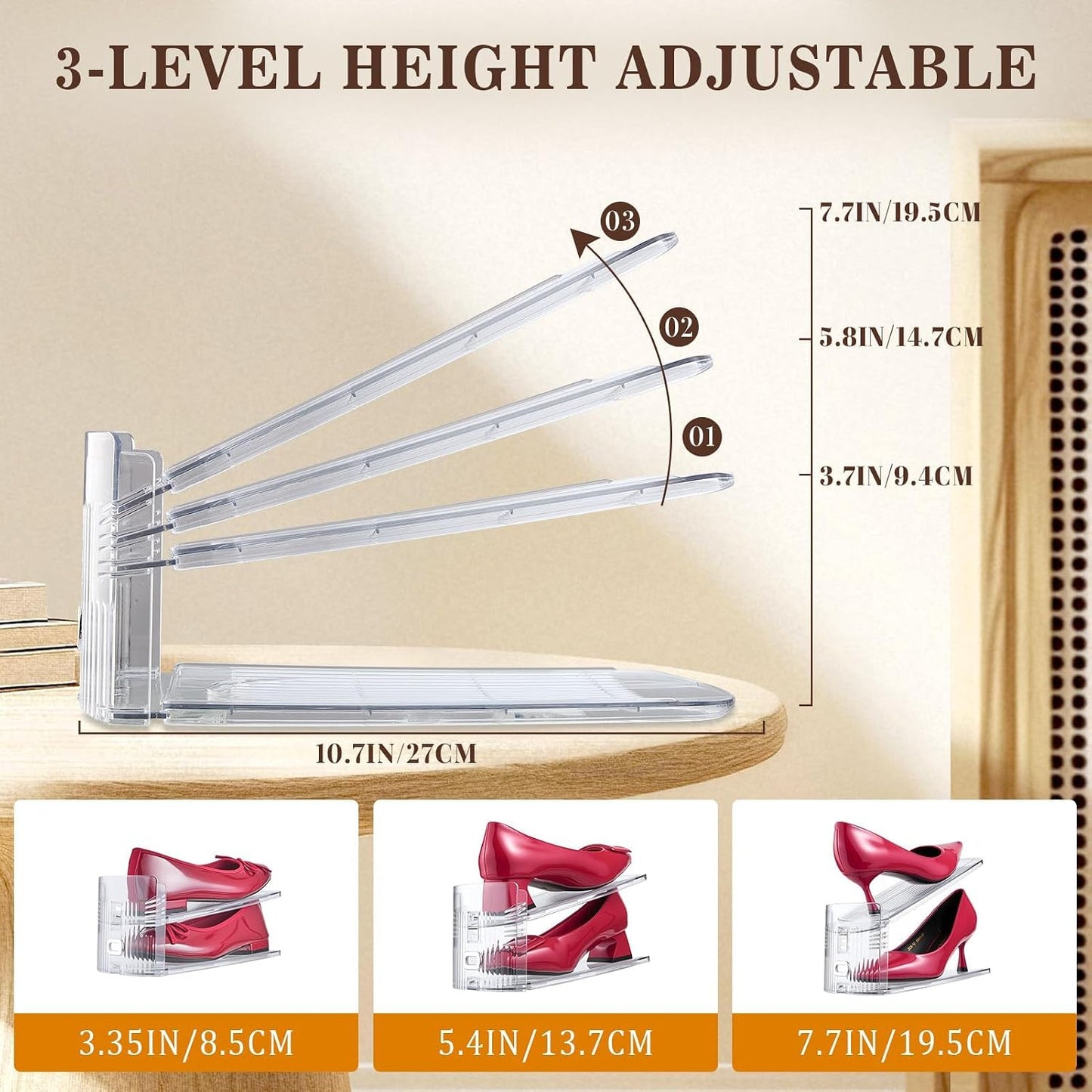 Adjustable Shoe Slots Organizer,12PACK Transparent Shoe Stackers Shoe Rack Holder Shoe Space Savers Double Layer Stack Shoe Racks for Closet Organization(Transparent)