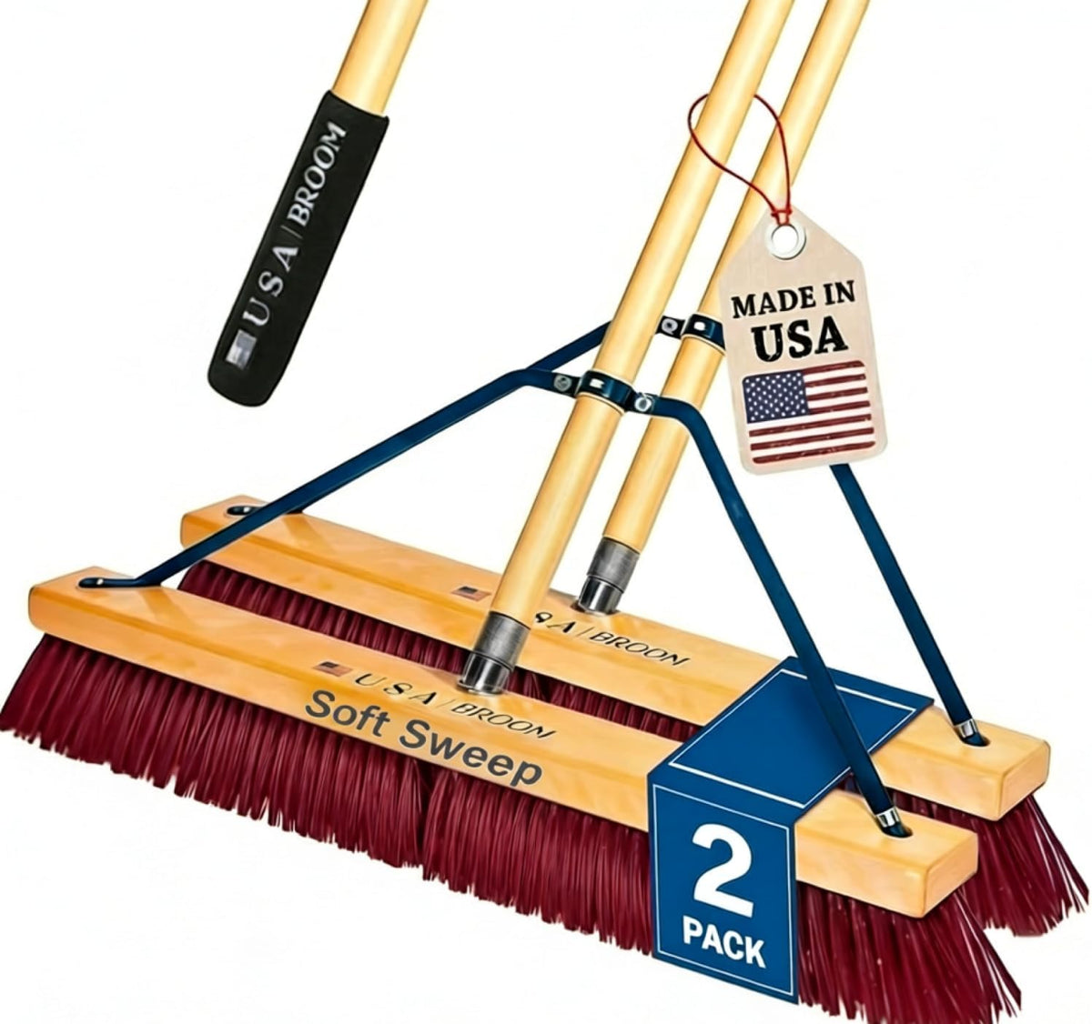 36" Heavy Duty Outdoor Push Broom with 60" Handle. Ideal for Asphalt, Concrete & Heavy Debris. Durable American Made Steel Brackets-Stainless Steel Hardware. No Plastic. 100% USA Made