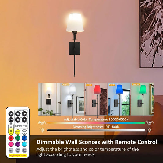 Battery Operated Wall Sconce Set Of 2,Rechargeable Wireless Wall Light With Remote 12 Colors Dimmable Bulbs,Indoor Fabric Shade Wall Decor Fixtures,for Bedroom,apartment,Farmhouse ( Color : Gold )