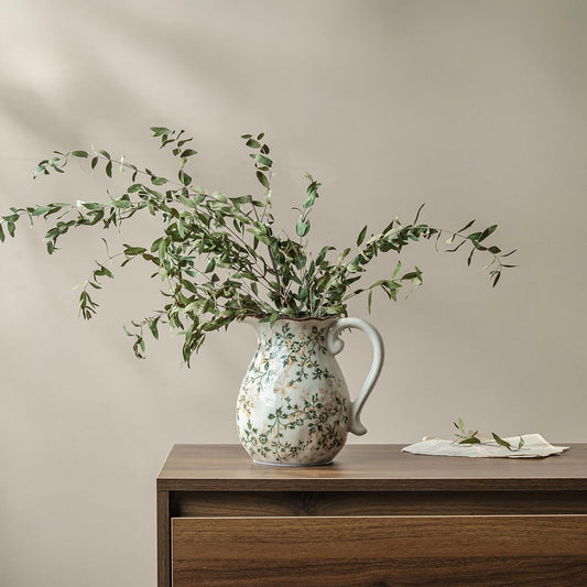 Ceramic Flower Mini Vase for Decor | Vintage Small Green Rustic Vases, Farmhouse Room Decor Vase for Home, Coffee Table, Bookshelf, Centerpieces and Dinner Room, 3.8+4.6+4.7" Set of 3