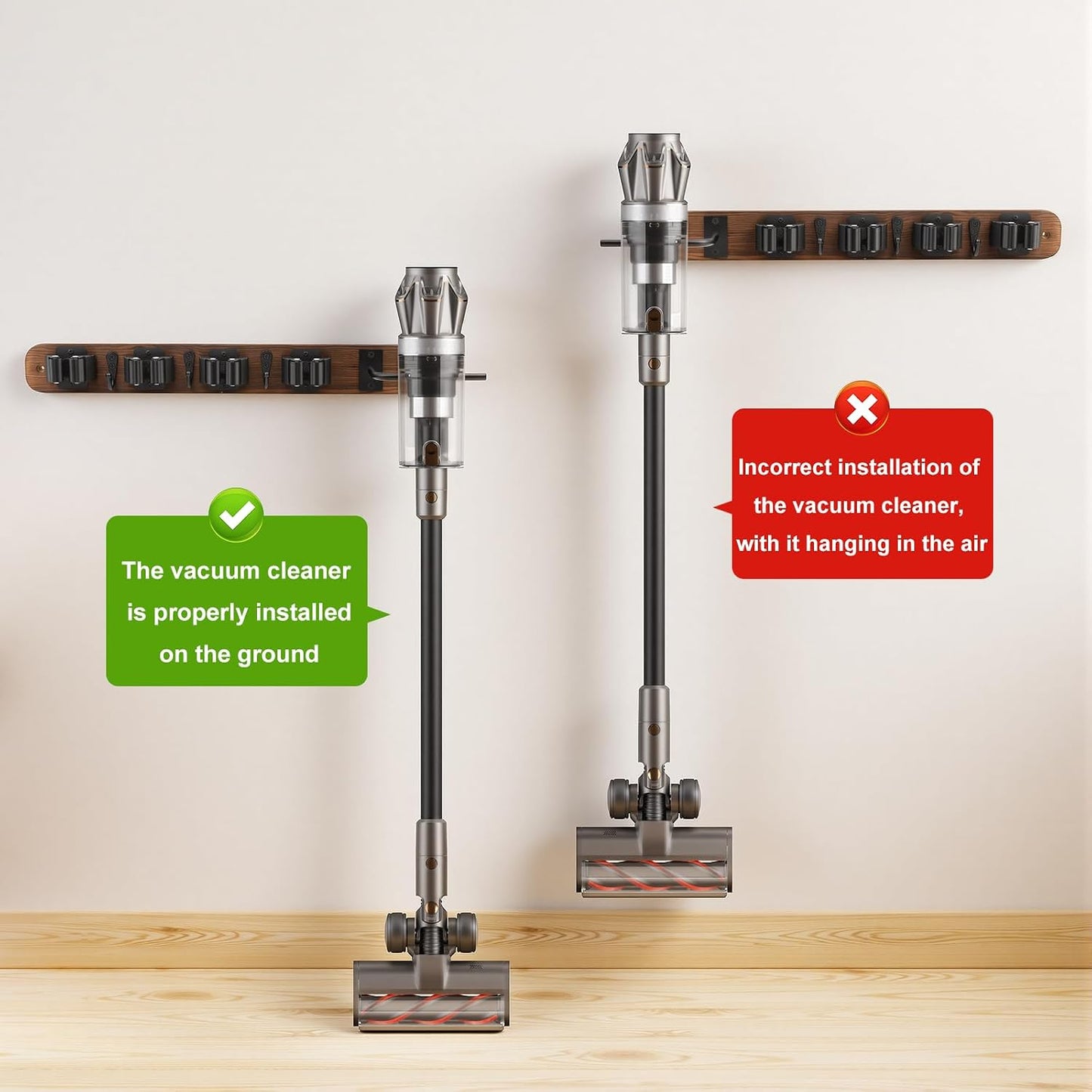 Broom Holder Wall Mount With Vacuum Cleaner Holder,Wood Broom Hangers For Wall,Broom And Mop Organizer Wall Hanging For Laundry Room ,Broom Organizer Wall Mount For Home Garage Kitchen (Black)