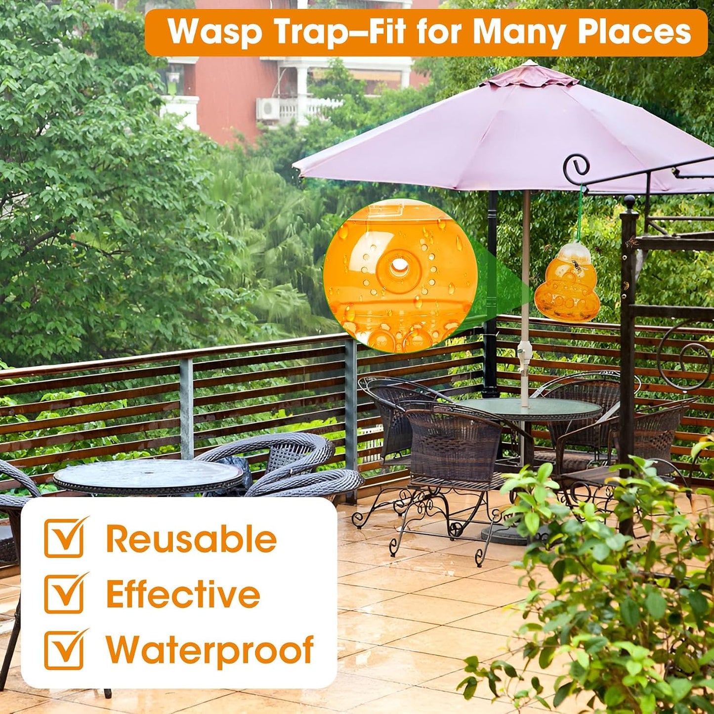 2 Pack Reusable Wasp Traps Outdoor Hanging Yellow Jacket Trap Carpenter Bee Traps for Outside Hornet Trap Wasp Catcher for Outdoors, Wasps Killer Garden, Farm, Insect Bug Flies