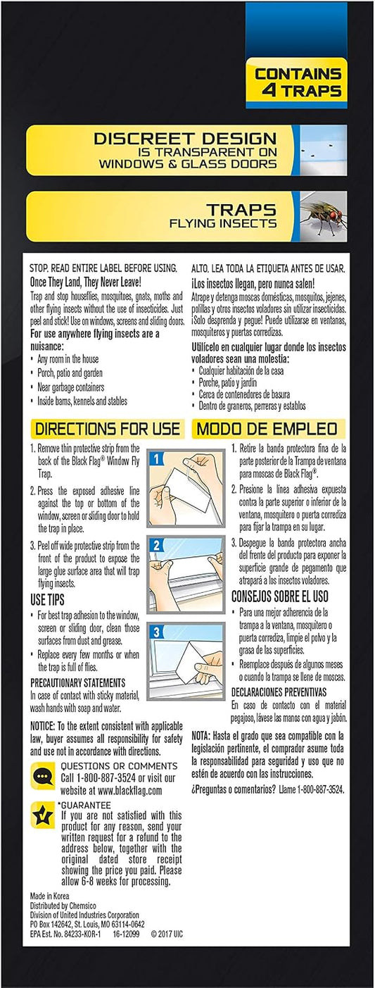 Black Flag Fly Stick, Trap Houseflies and Flying Insects, Pack of 6