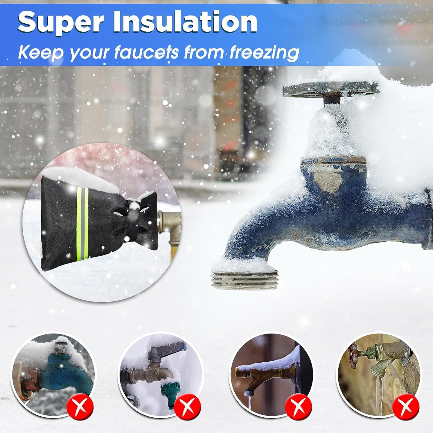 IPOW Outdoor Faucet Covers for Winter Freeze Protection - Pro 10"H x 6.3"W Outside Hose Bib Reusable Thickened Water Spigot Covers Winter Insulated, Waterproof Water Faucet Socks - 4 Pack