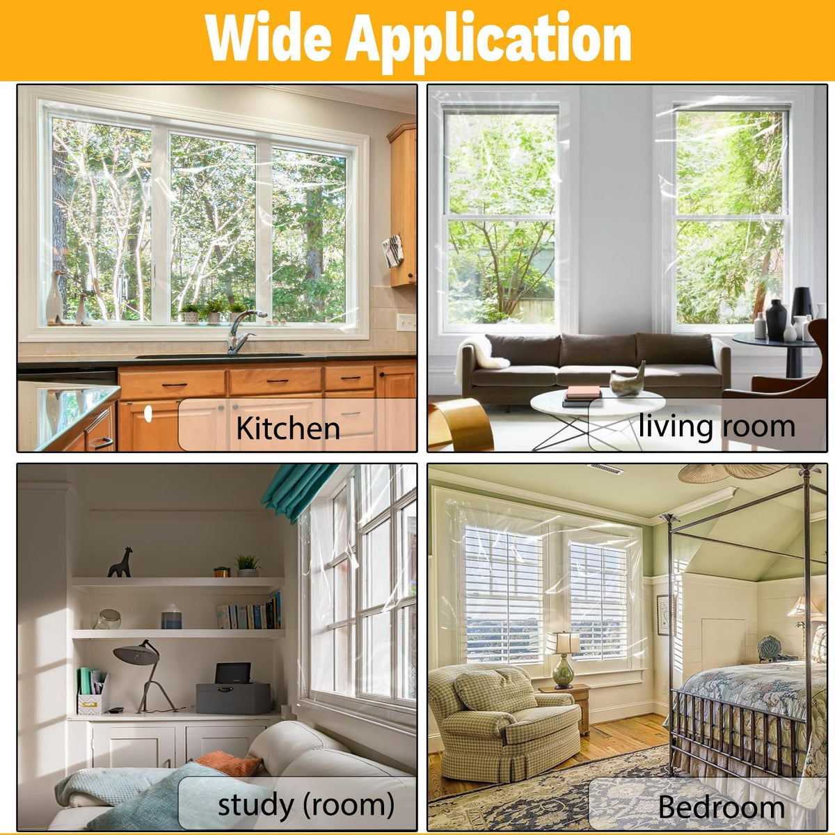 Window Insulation Kit for Winter Seal Covers Up to 5 Windows Thermal Shrink Film 43 in * 63 in Easy Indoor Installation Window Tape Included(Q-Wfilm-5Pack)