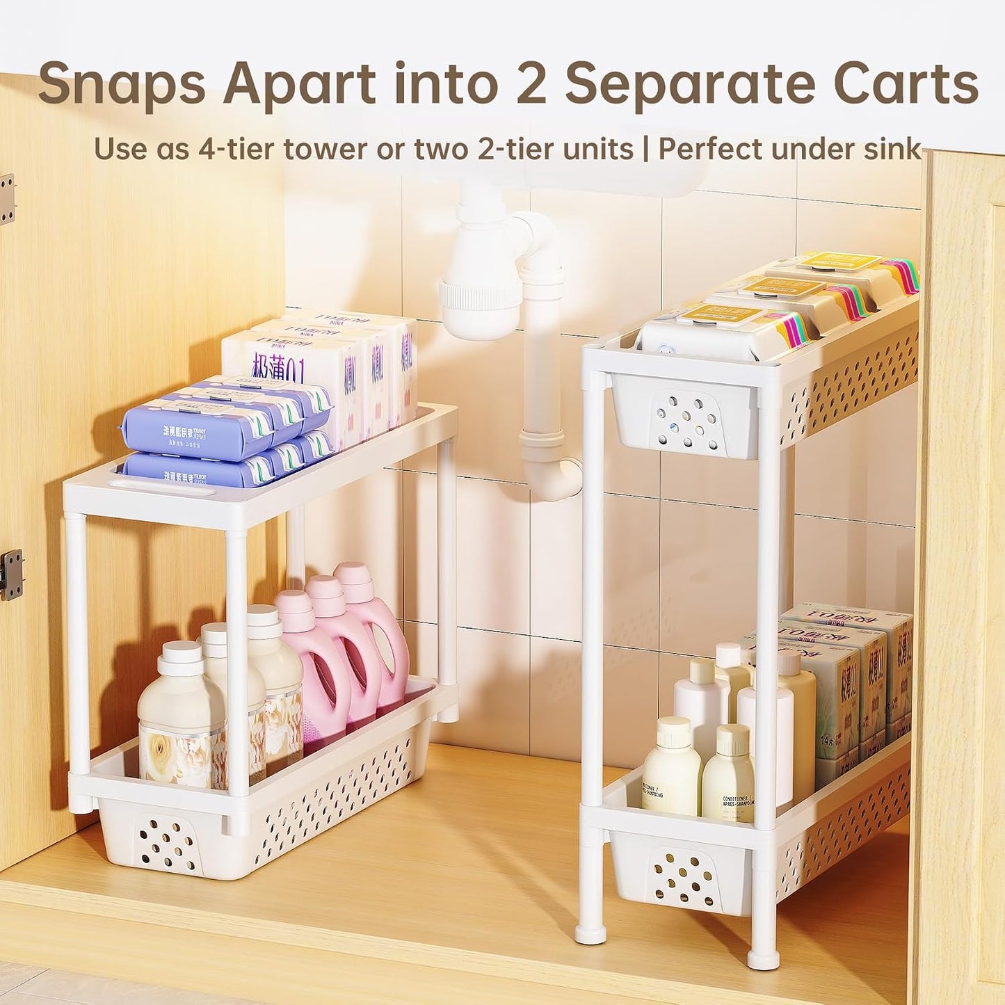 Slim 4 Tier Rolling Storage Cart Narrow Bathroom Organizer on Wheels Blue | 6.7" wide for tight bathroom/kitchen gaps, extra-tall tier, 360° casters, quick-dry shelves, tool-free storage rack